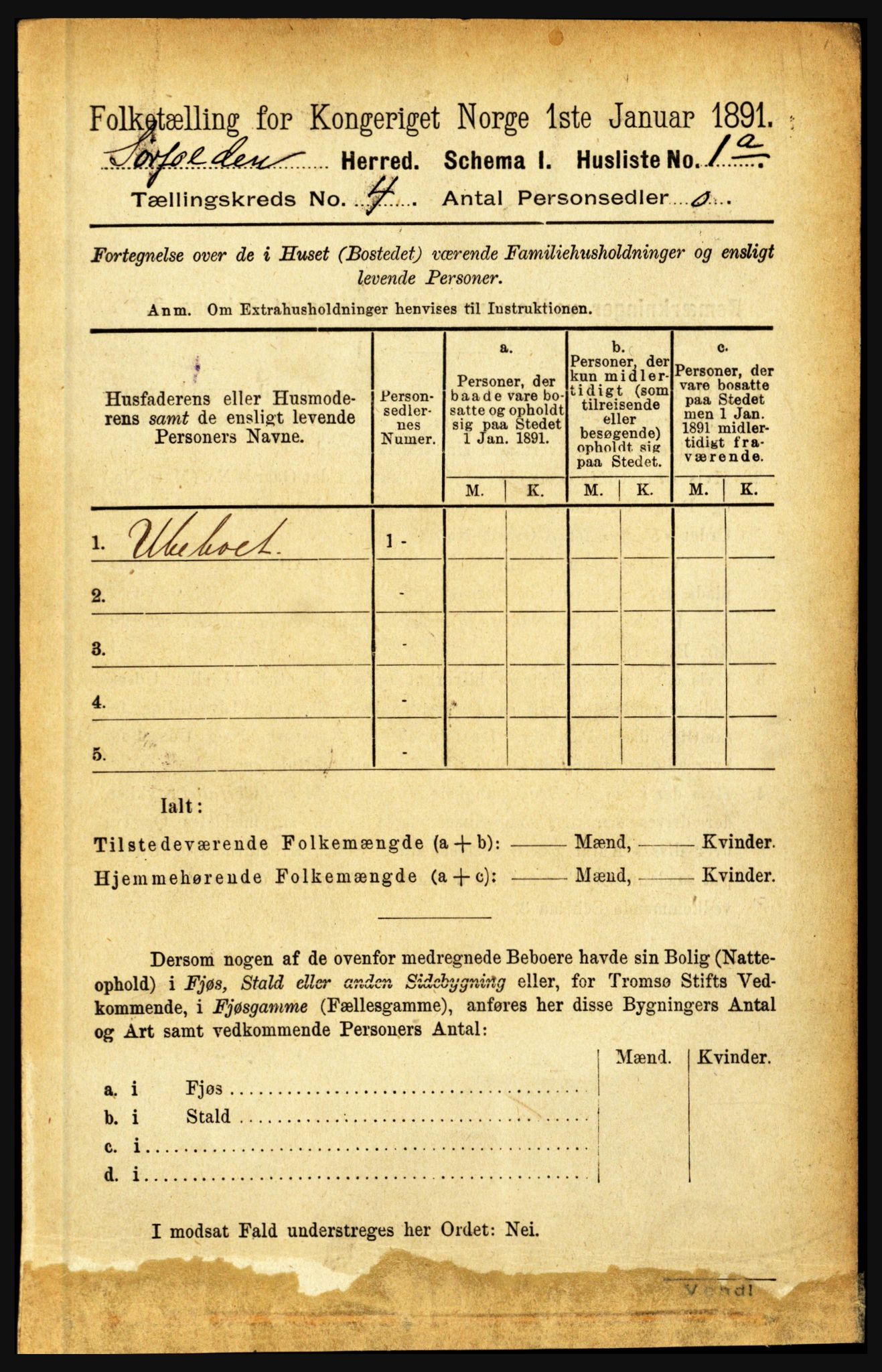 RA, 1891 census for 1845 Sørfold, 1891, p. 897