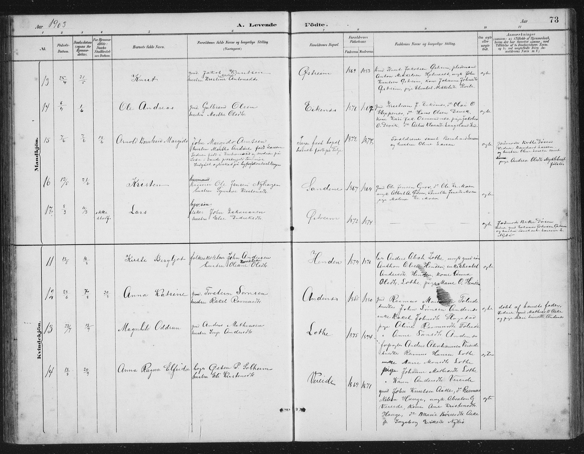 Gloppen sokneprestembete, SAB/A-80101/H/Hab/Habb/L0002: Parish register (copy) no. B 2, 1889-1909, p. 73