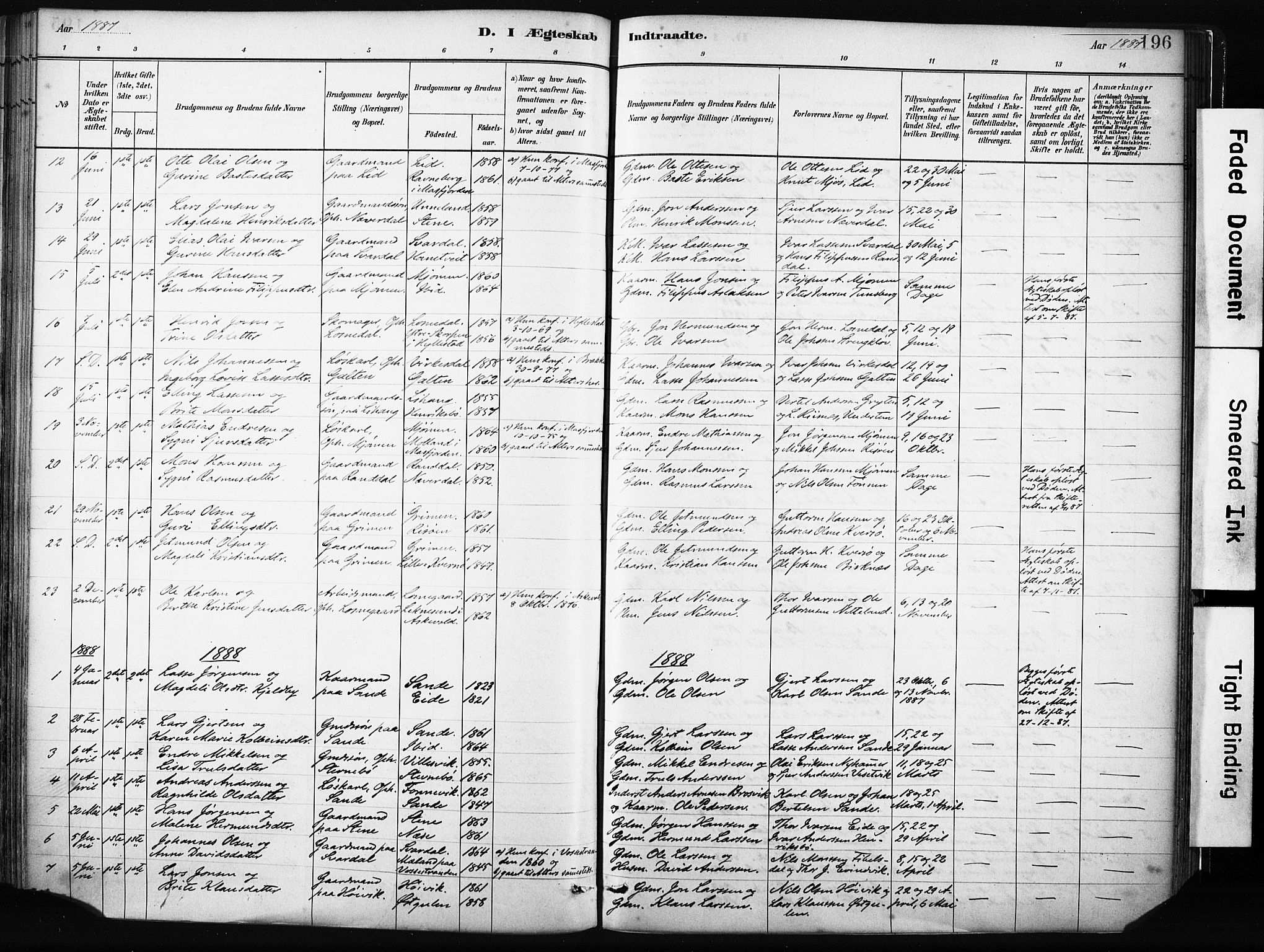 Gulen sokneprestembete, SAB/A-80201/H/Haa/Haab/L0001: Parish register (official) no. B 1, 1881-1905, p. 196