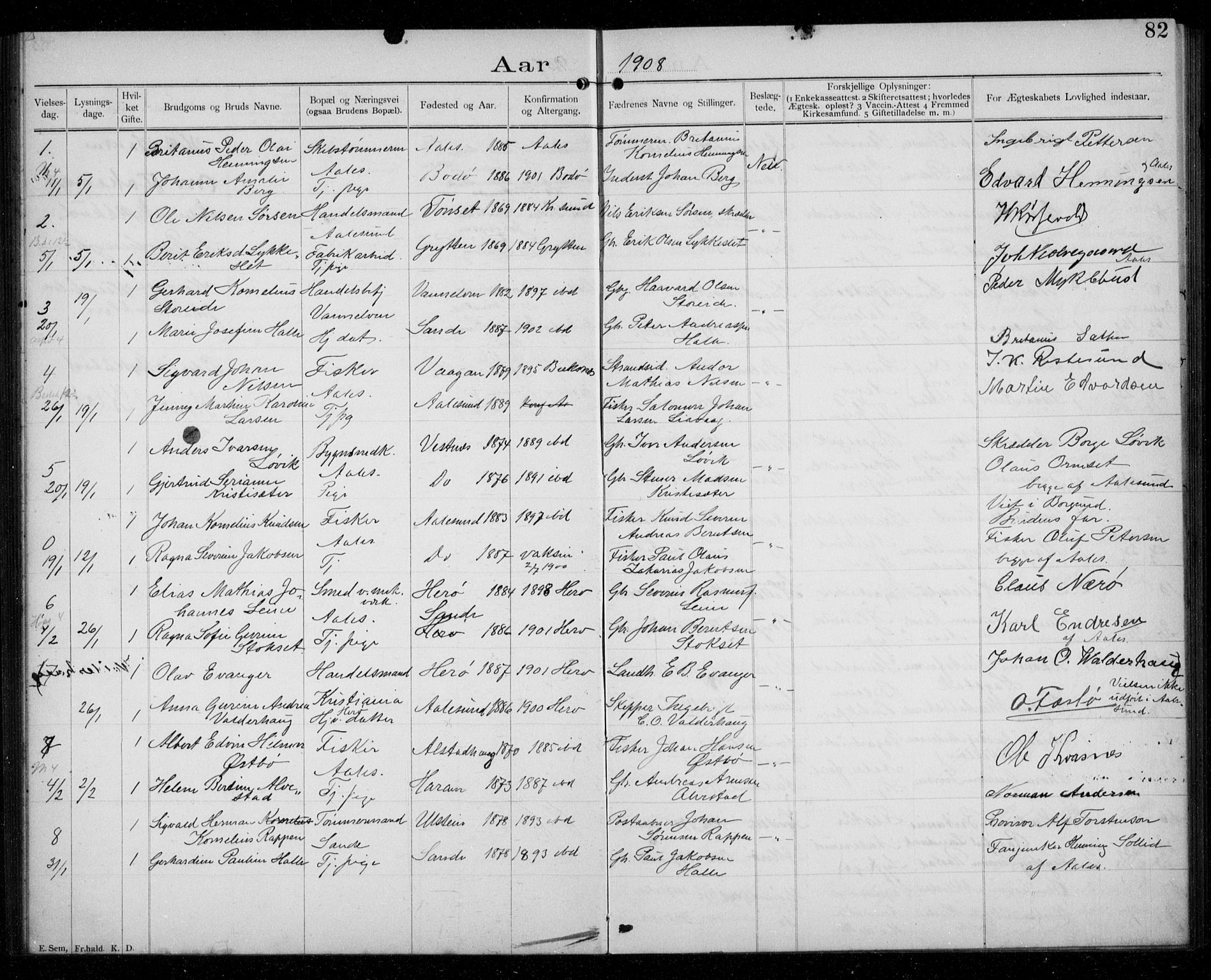 Ministerialprotokoller, klokkerbøker og fødselsregistre - Møre og Romsdal, AV/SAT-A-1454/529/L0458: Banns register no. 529A08, 1901-1918, p. 82