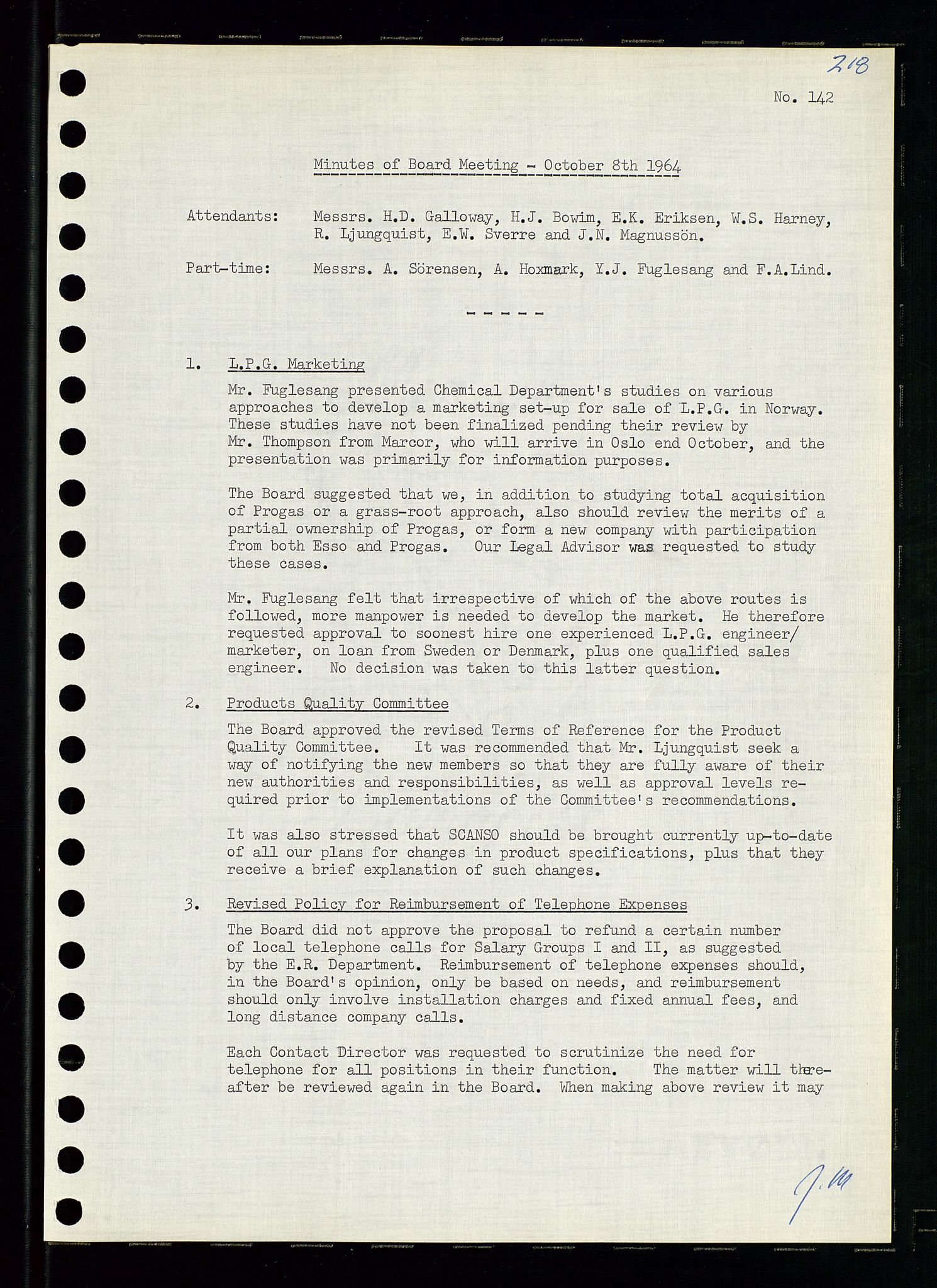 Pa 0982 - Esso Norge A/S, AV/SAST-A-100448/A/Aa/L0001/0004: Den administrerende direksjon Board minutes (styrereferater) / Den administrerende direksjon Board minutes (styrereferater), 1963-1964, p. 43