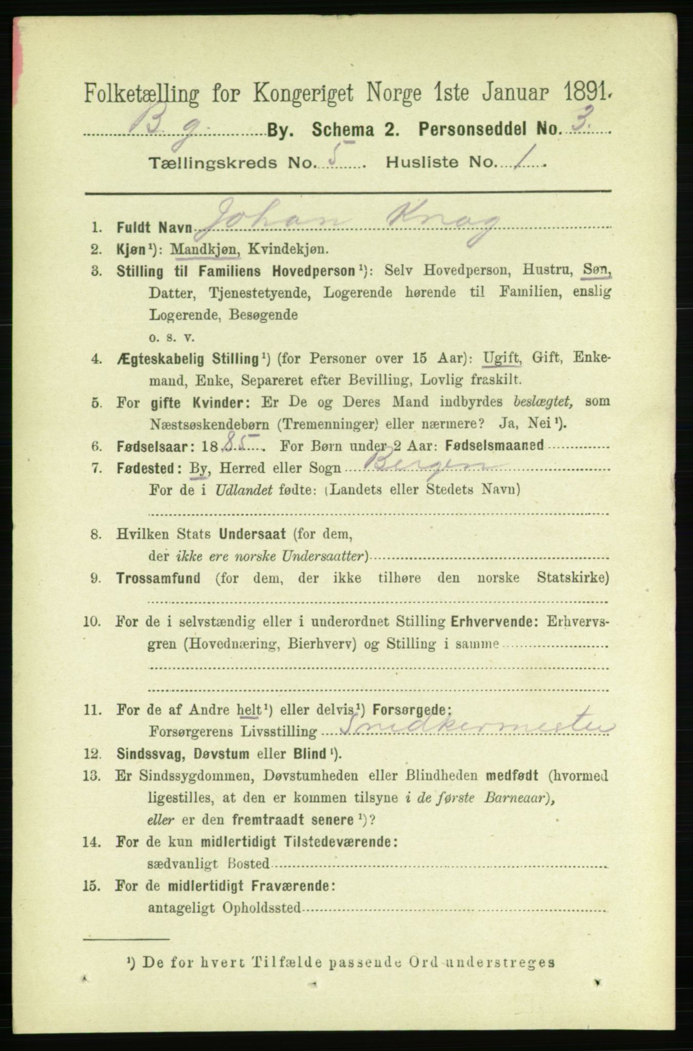 RA, 1891 Census for 1301 Bergen, 1891, p. 13696