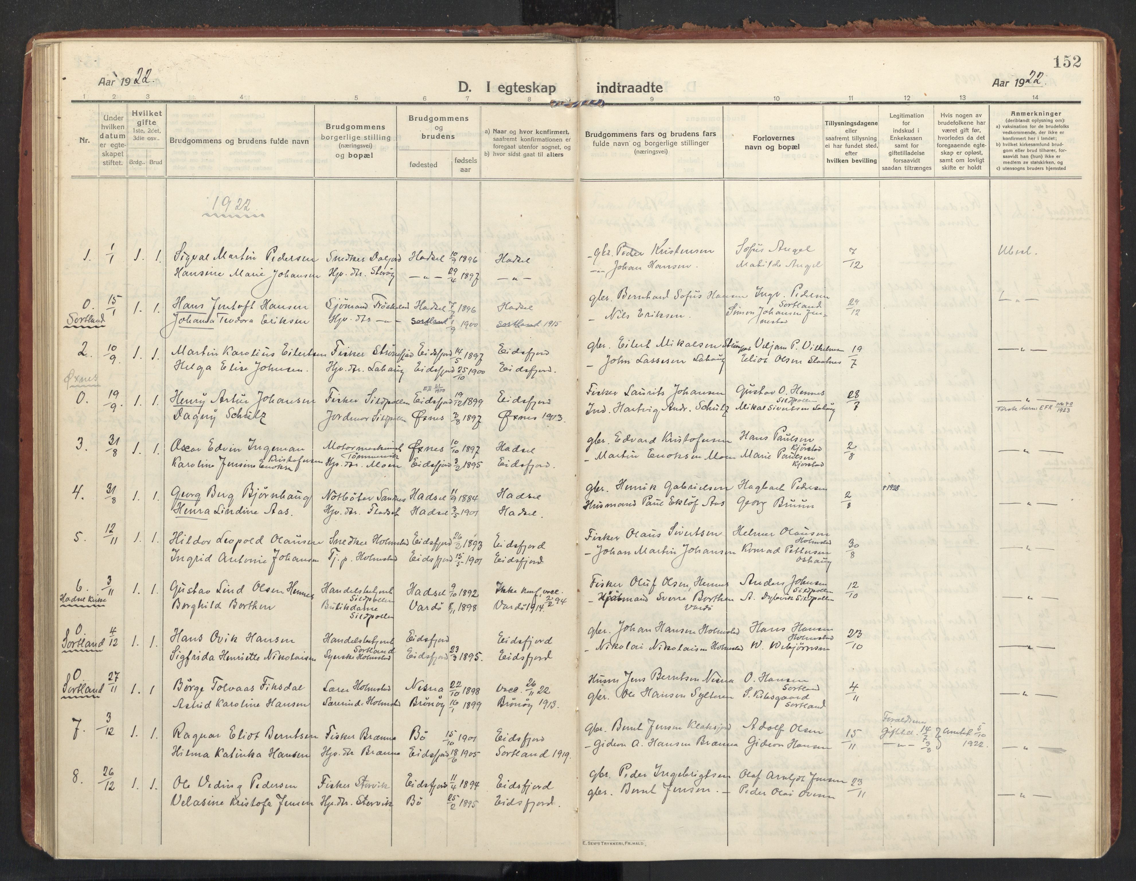 Ministerialprotokoller, klokkerbøker og fødselsregistre - Nordland, SAT/A-1459/890/L1288: Parish register (official) no. 890A03, 1915-1925, p. 152