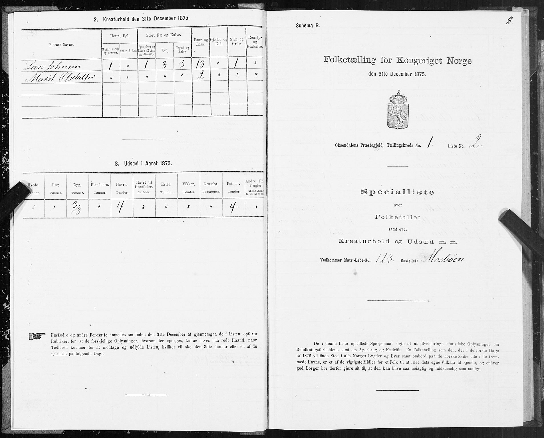 SAT, 1875 census for 1561P Øksendal, 1875, p. 1003