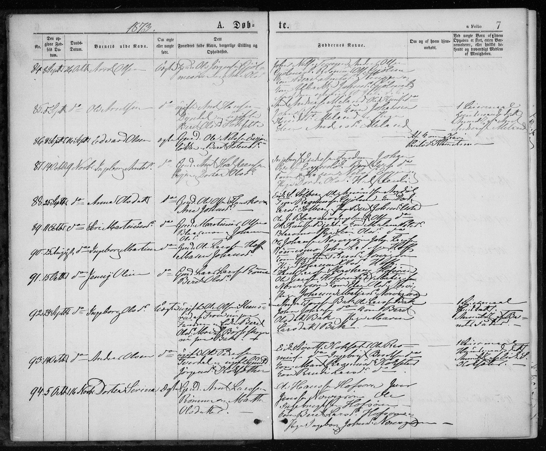 Ministerialprotokoller, klokkerbøker og fødselsregistre - Sør-Trøndelag, AV/SAT-A-1456/668/L0817: Parish register (copy) no. 668C06, 1873-1884, p. 7