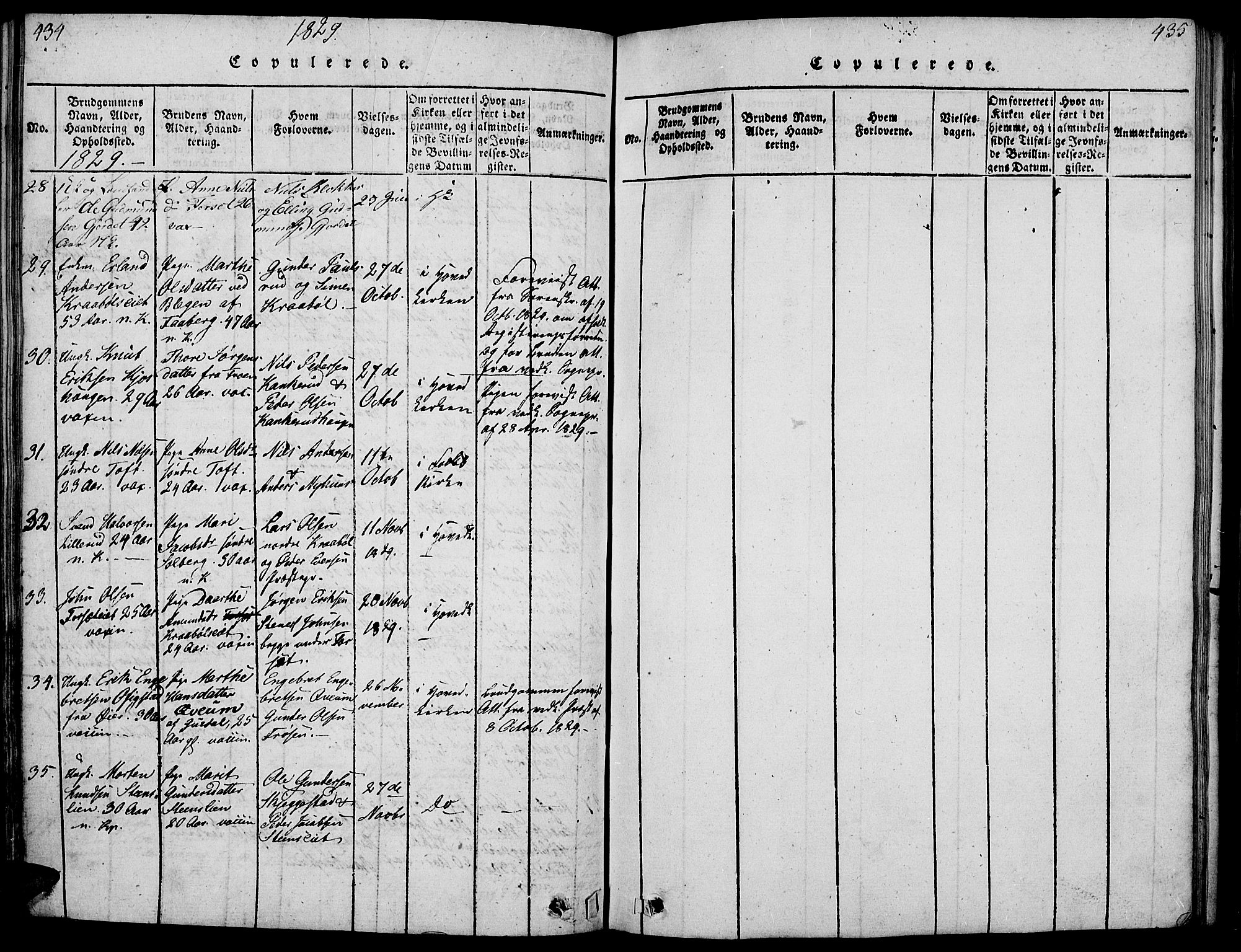 Gausdal prestekontor, SAH/PREST-090/H/Ha/Haa/L0005: Parish register (official) no. 5, 1817-1829, p. 434-435