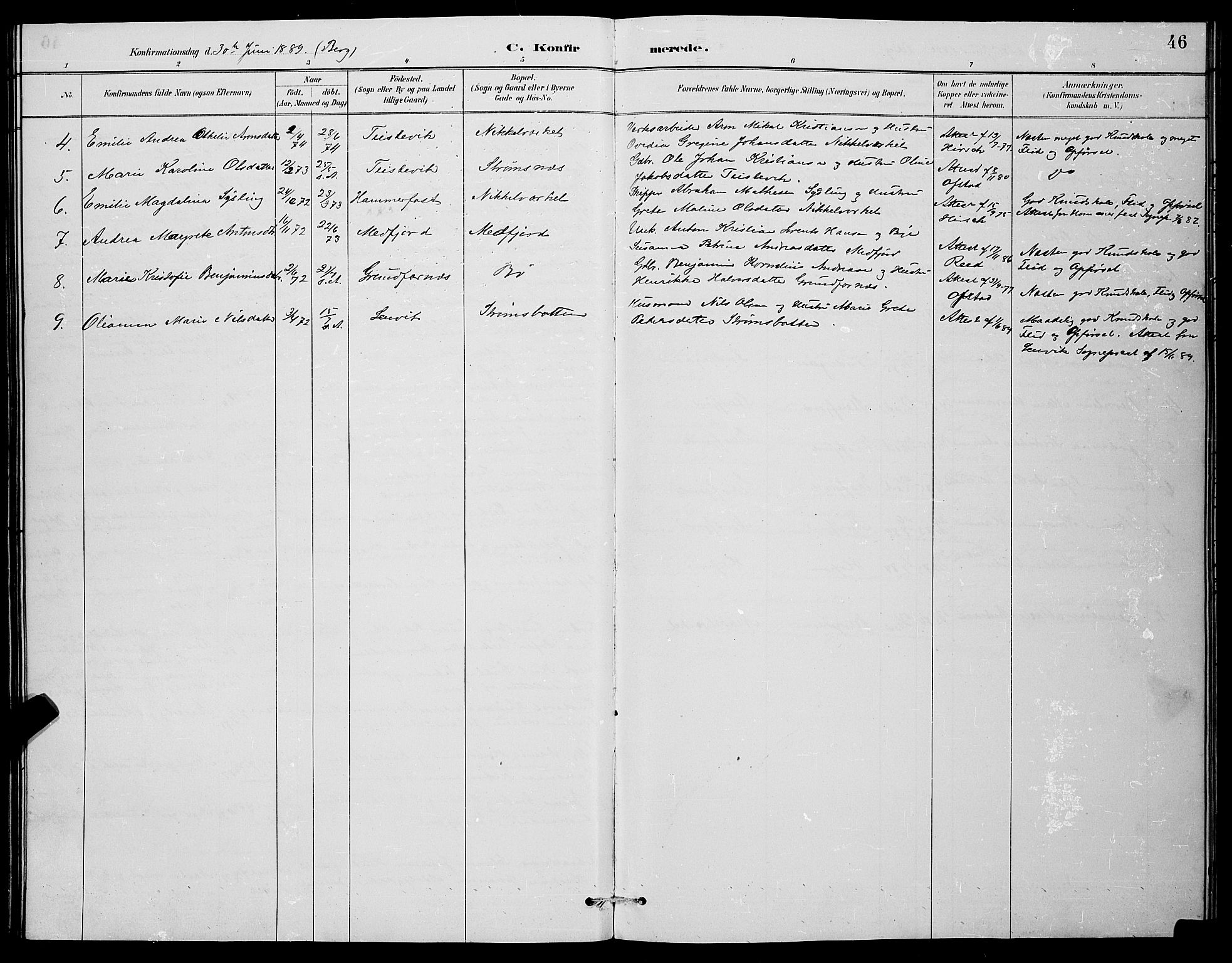 Berg sokneprestkontor, AV/SATØ-S-1318/G/Ga/Gab/L0004klokker: Parish register (copy) no. 4, 1887-1897, p. 46