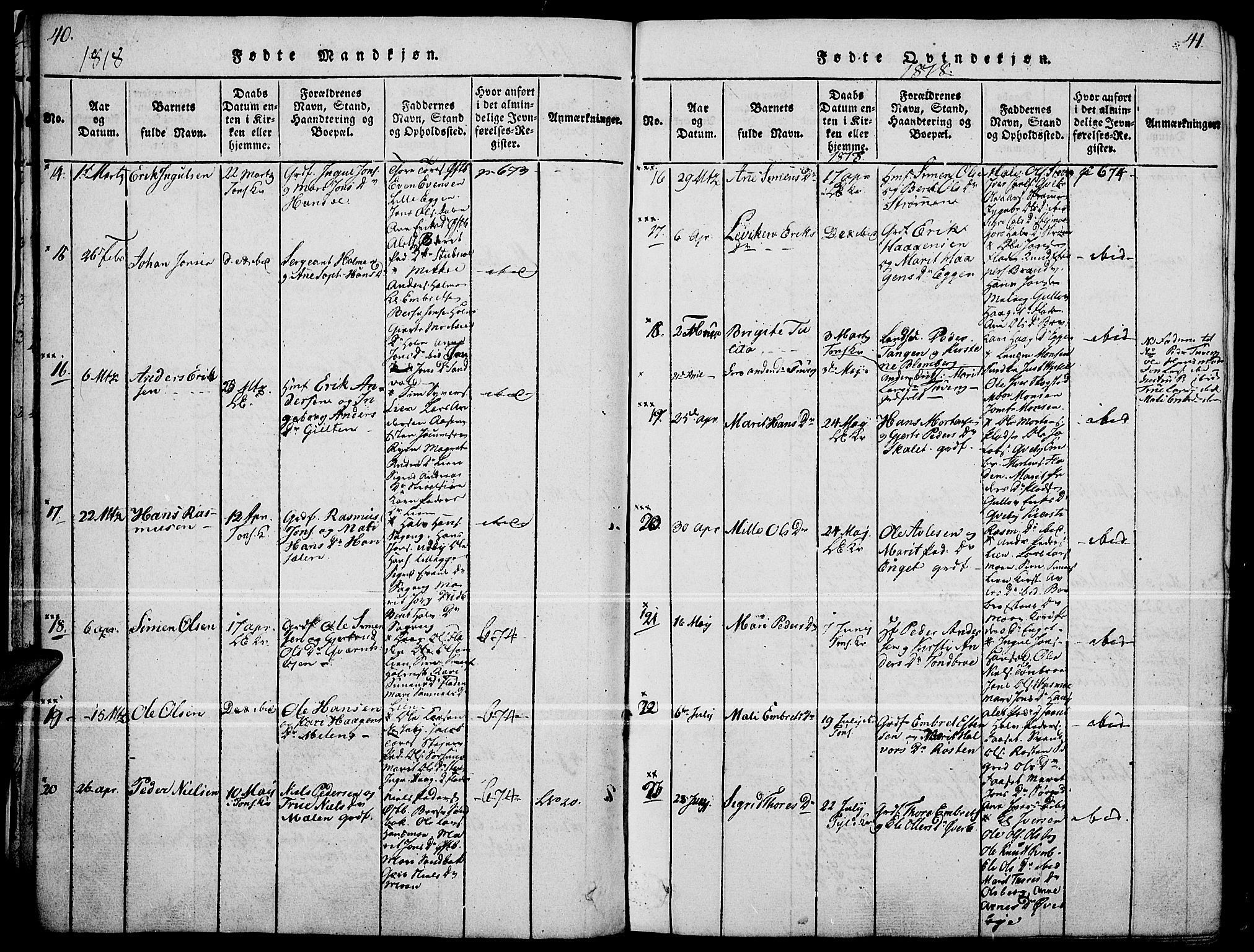 Tynset prestekontor, AV/SAH-PREST-058/H/Ha/Haa/L0018: Parish register (official) no. 18, 1815-1829, p. 40-41