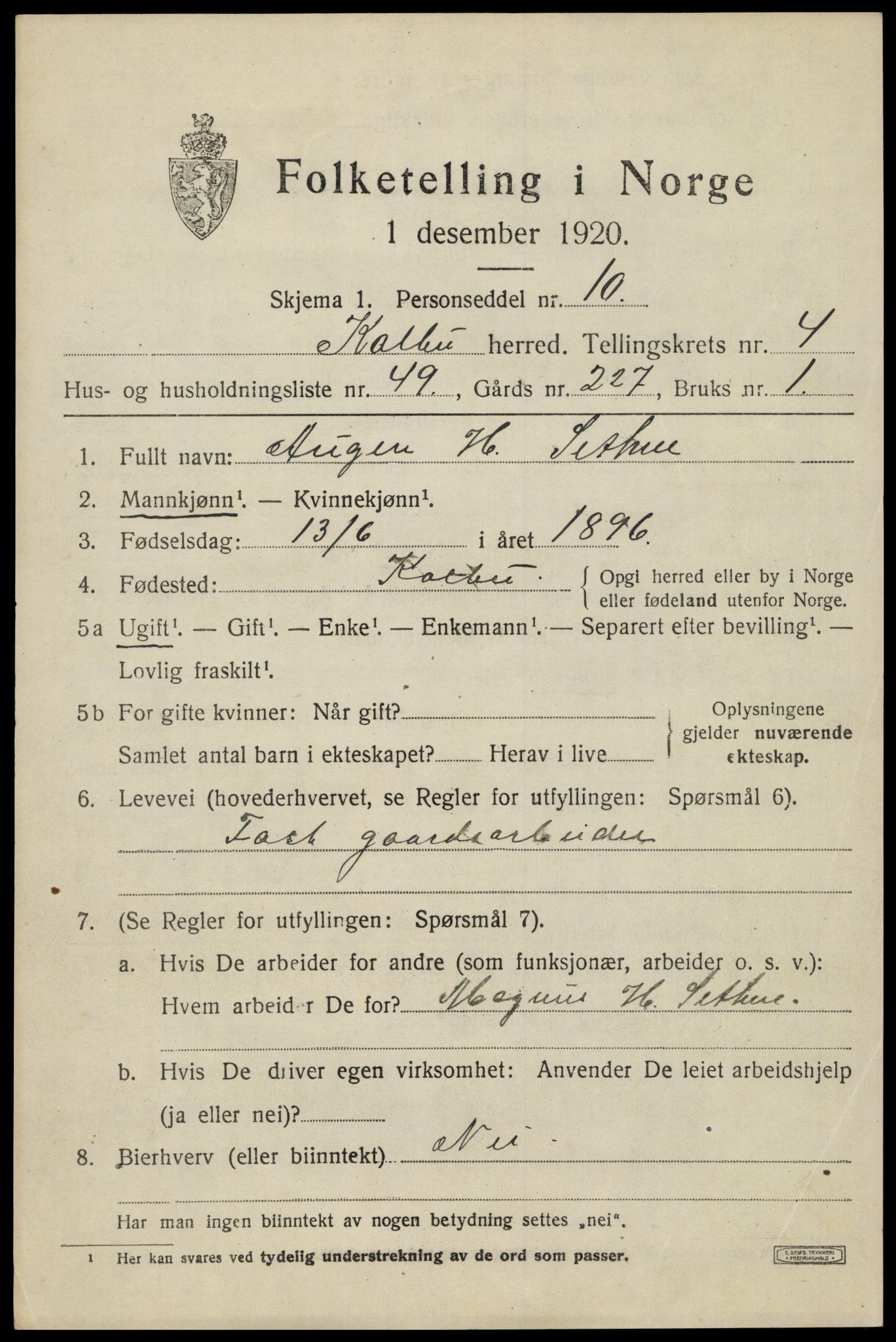 SAH, 1920 census for Kolbu, 1920, p. 3646