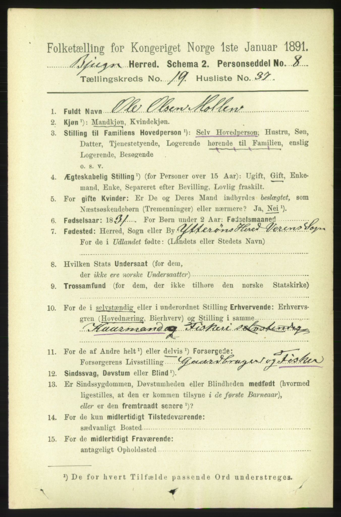 RA, 1891 census for 1627 Bjugn, 1891, p. 5340