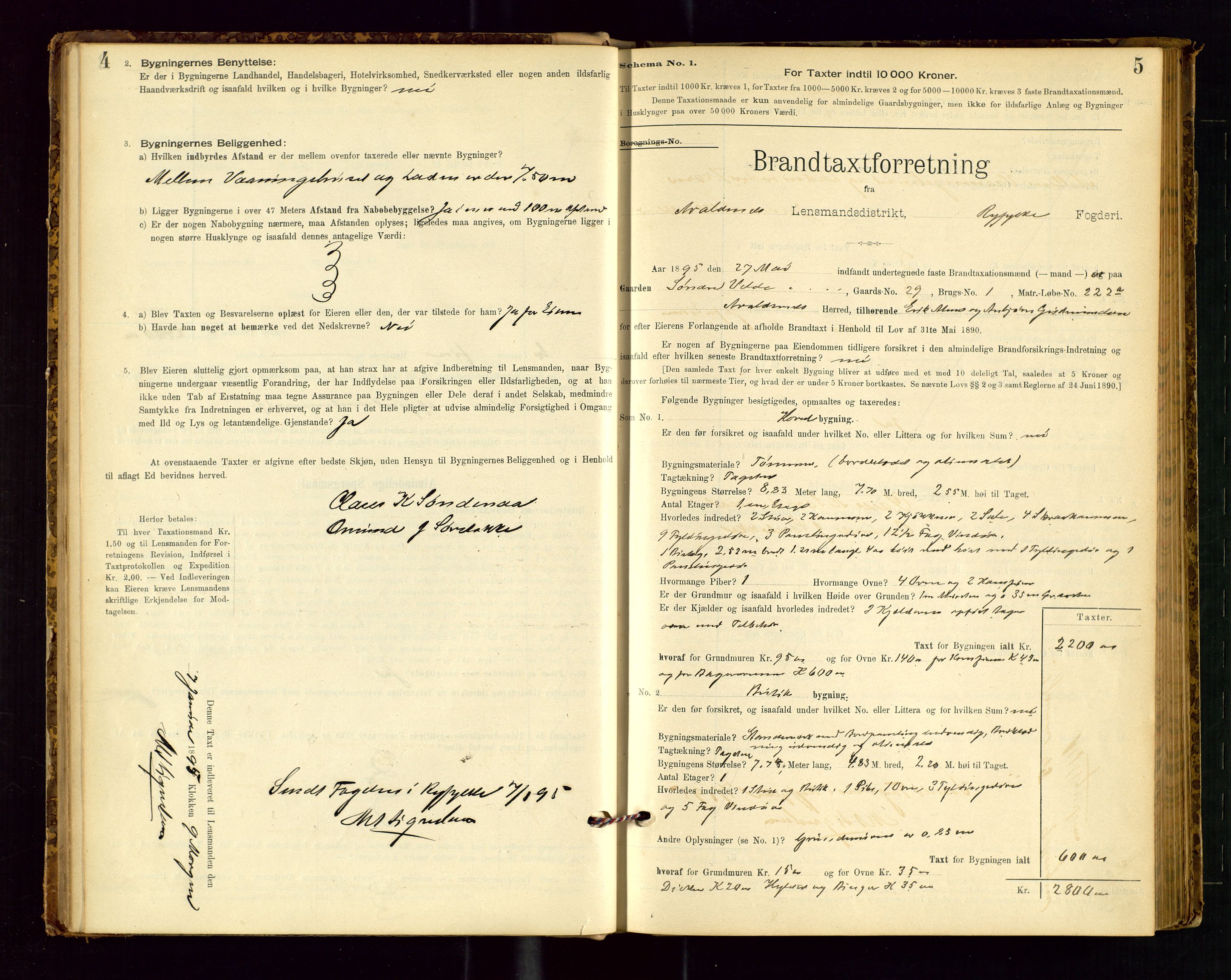 Avaldsnes lensmannskontor, AV/SAST-A-100286/Gob/L0001: "Brandtaxationsprotokol for Avaldsnes Lensmandsdistrikt Ryfylke Fogderi", 1894-1925, p. 4-5