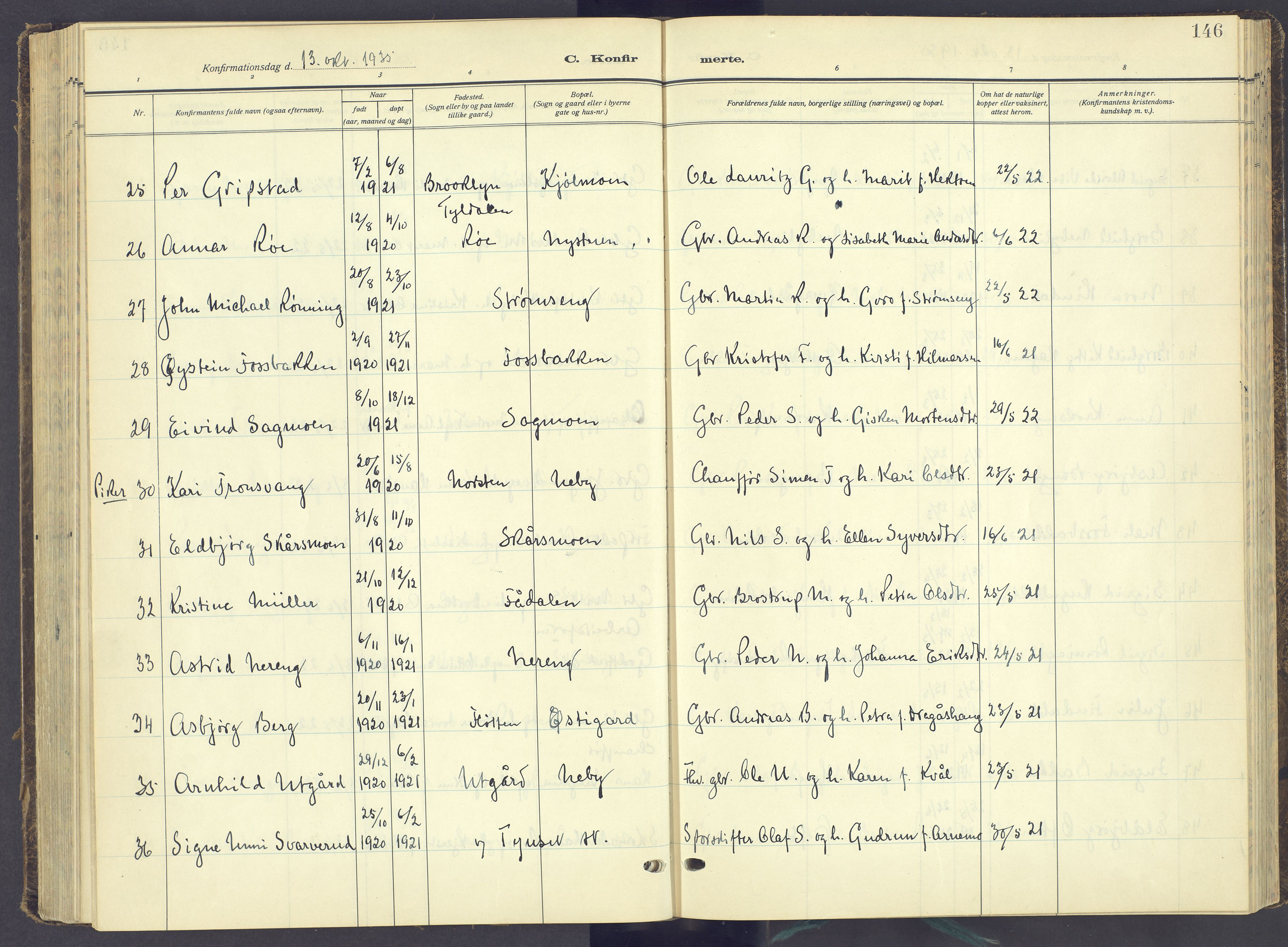 Tynset prestekontor, AV/SAH-PREST-058/H/Ha/Haa/L0027: Parish register (official) no. 27, 1930-1944, p. 146