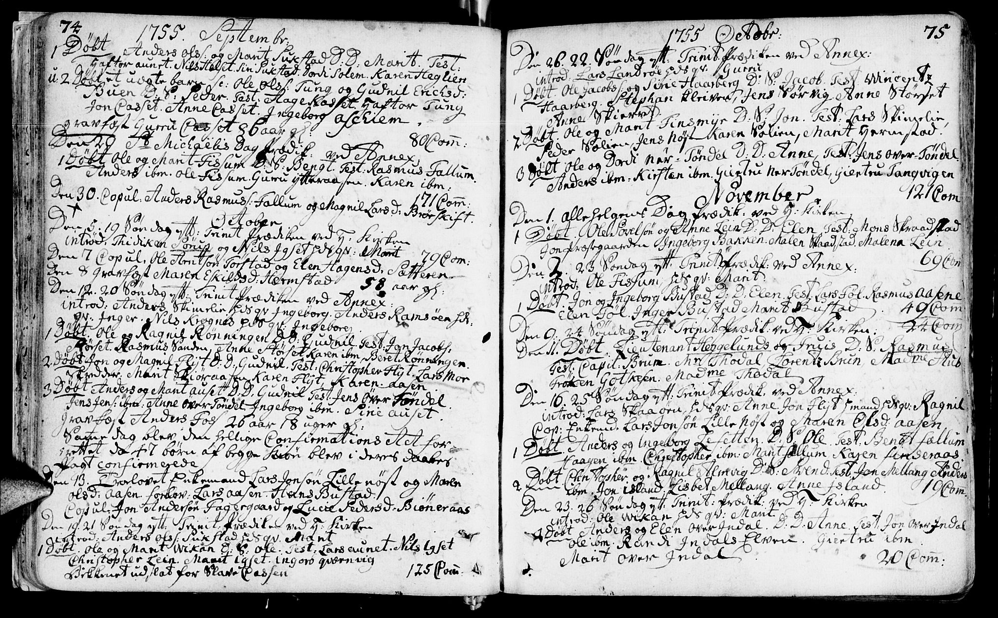 Ministerialprotokoller, klokkerbøker og fødselsregistre - Sør-Trøndelag, SAT/A-1456/646/L0605: Parish register (official) no. 646A03, 1751-1790, p. 74-75