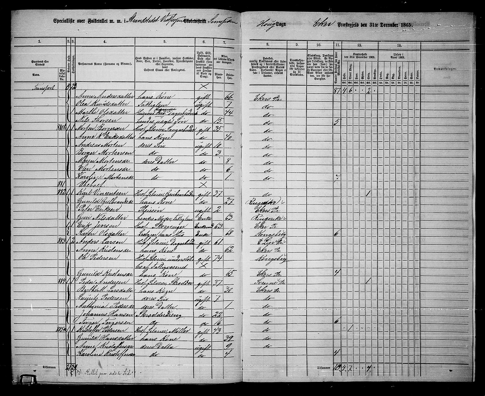 RA, 1865 census for Eiker, 1865, p. 257