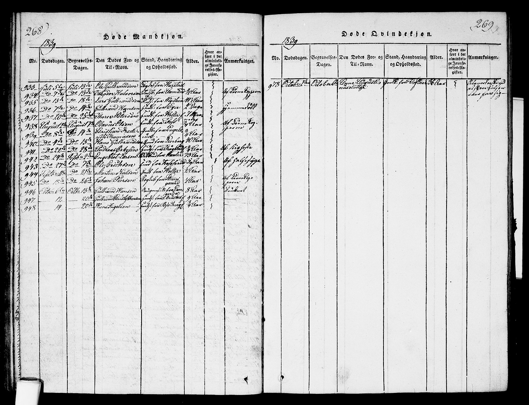 Nannestad prestekontor Kirkebøker, SAO/A-10414a/G/Ga/L0001: Parish register (copy) no. I 1, 1815-1839, p. 268-269