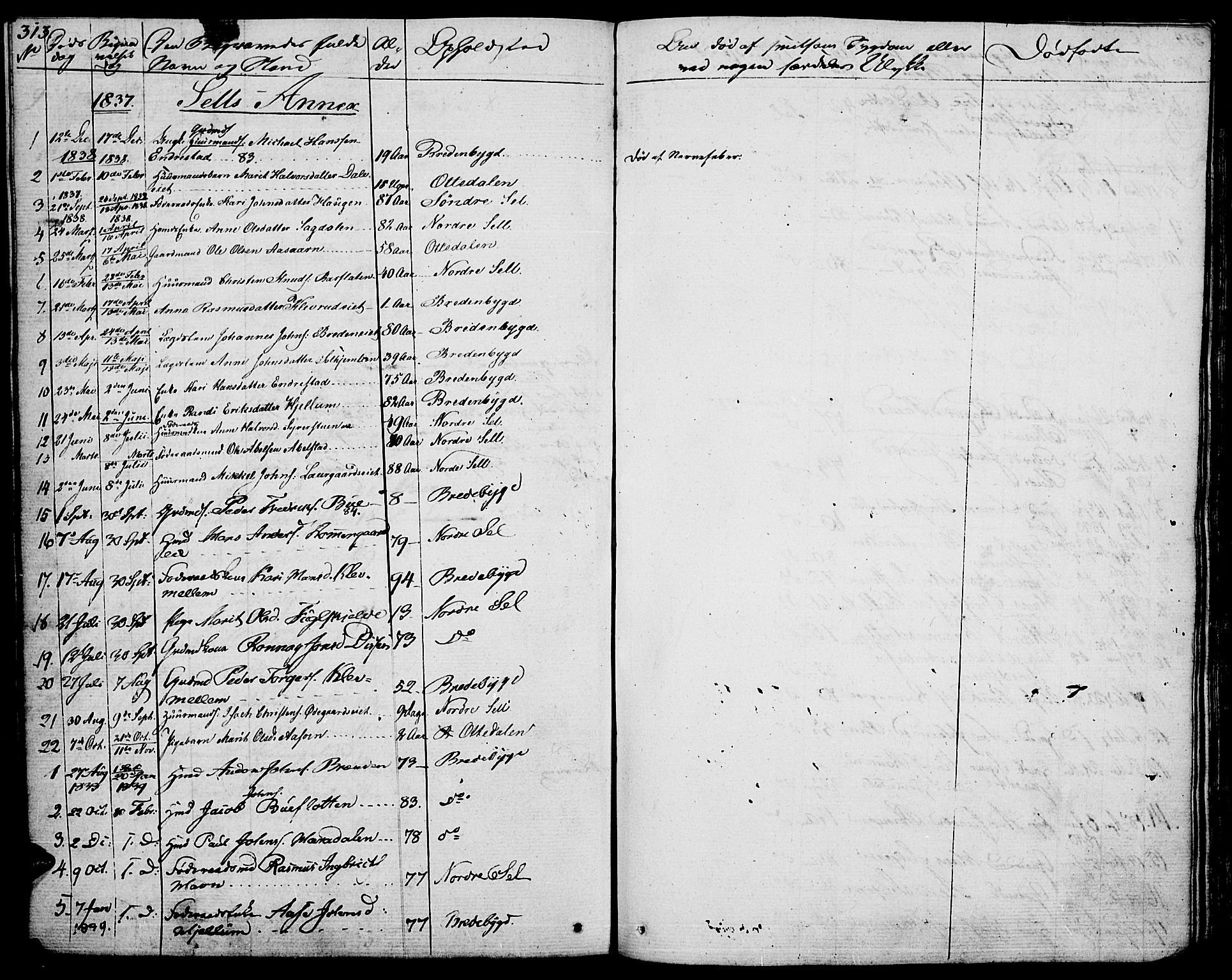 Vågå prestekontor, SAH/PREST-076/H/Ha/Haa/L0004: Parish register (official) no. 4 /3, 1834-1842, p. 313