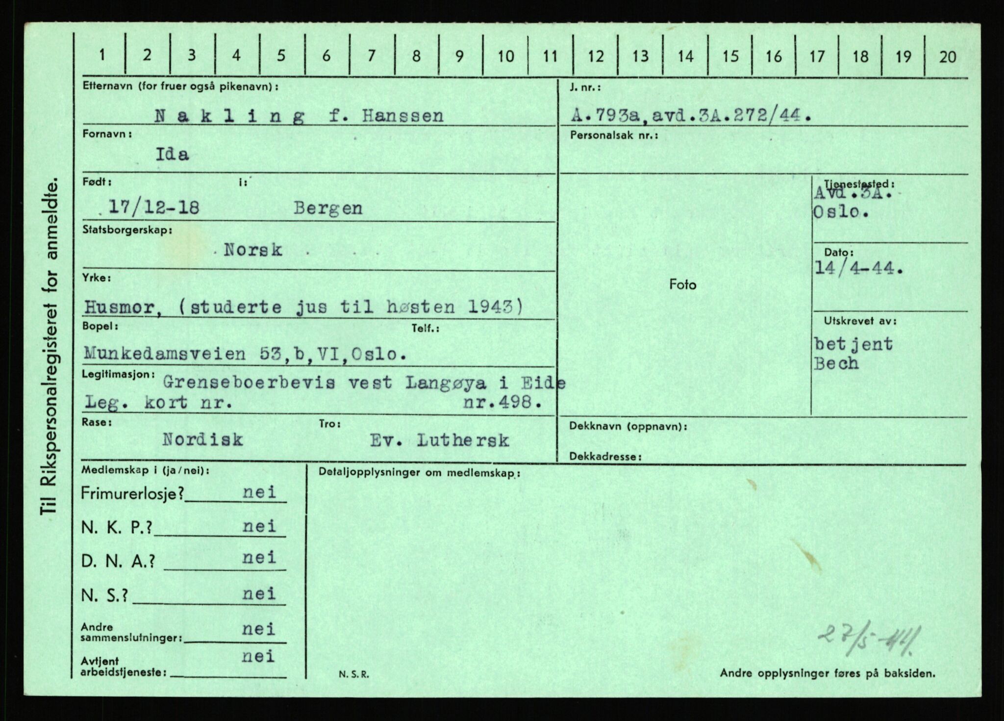 Statspolitiet - Hovedkontoret / Osloavdelingen, AV/RA-S-1329/C/Ca/L0011: Molberg - Nøstvold, 1943-1945, p. 1133