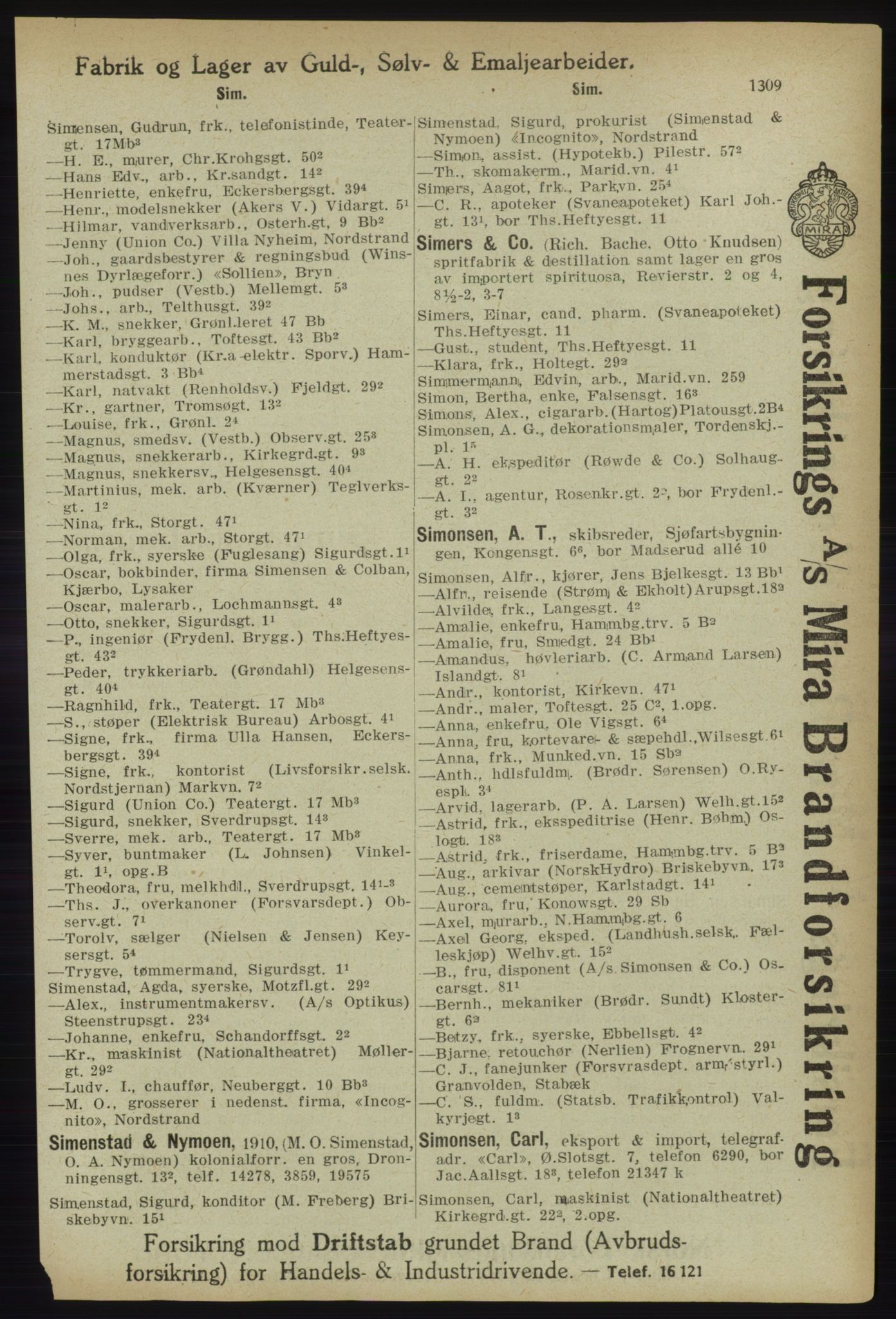 Kristiania/Oslo adressebok, PUBL/-, 1918, p. 1334