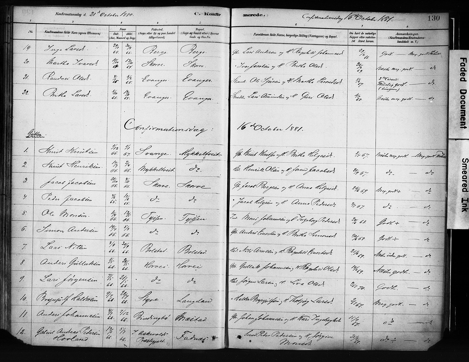 Evanger sokneprestembete, SAB/A-99924: Parish register (official) no. A 1, 1877-1899, p. 130