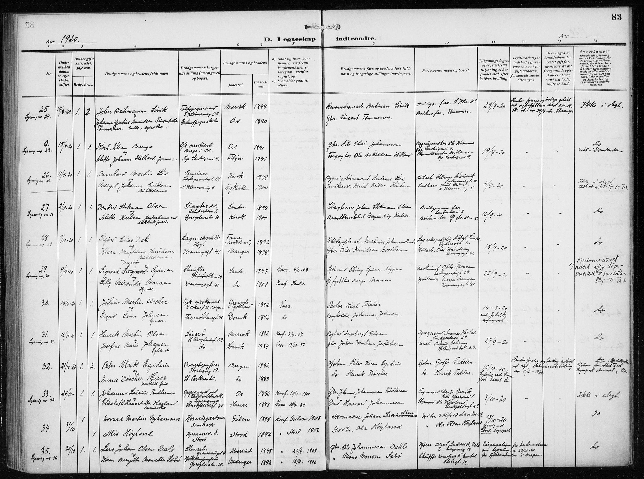 Mariakirken Sokneprestembete, AV/SAB-A-76901/H/Haa/L0015: Parish register (official) no. C 3, 1913-1927, p. 83