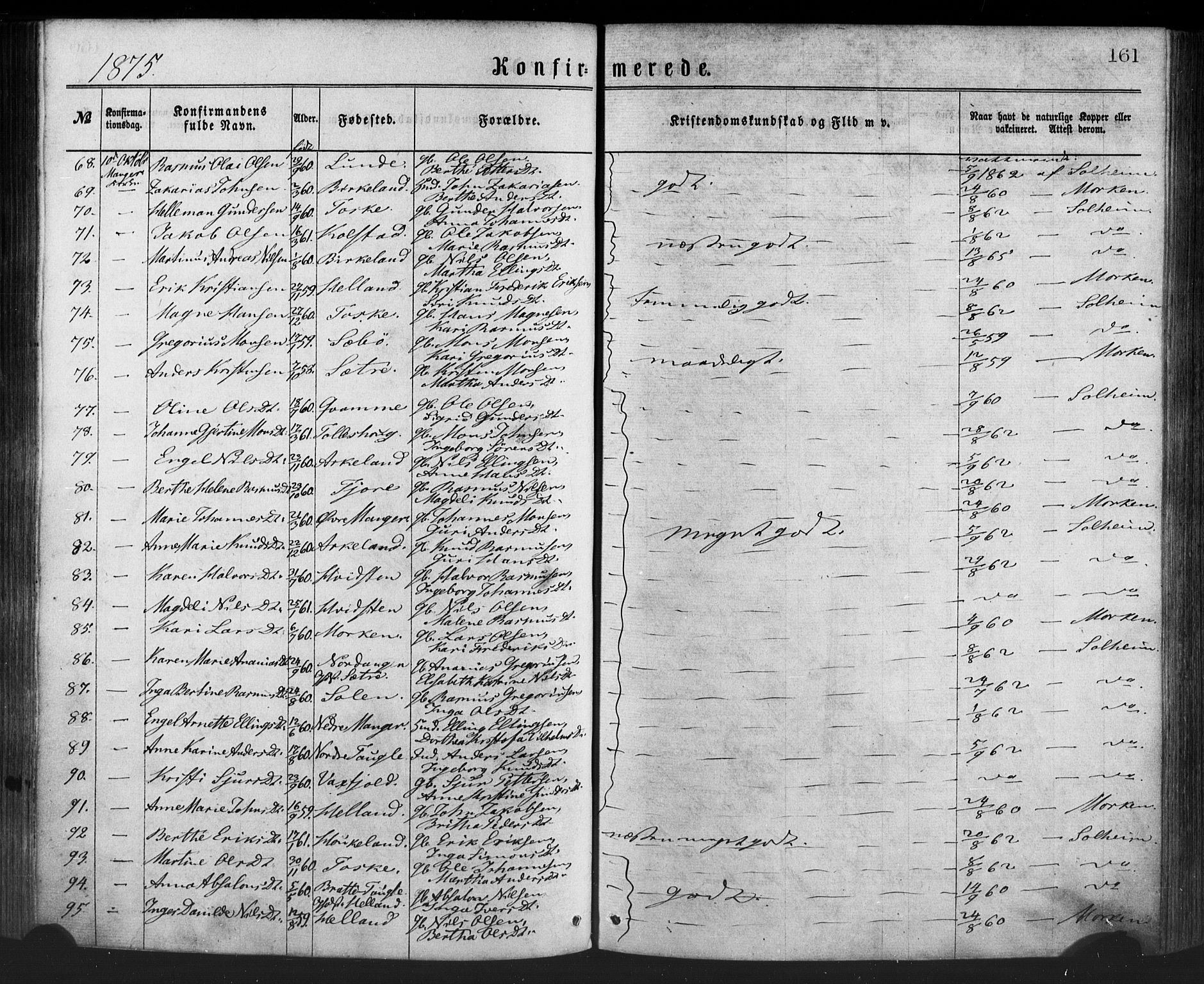 Manger sokneprestembete, SAB/A-76801/H/Haa: Parish register (official) no. A 8, 1871-1880, p. 161