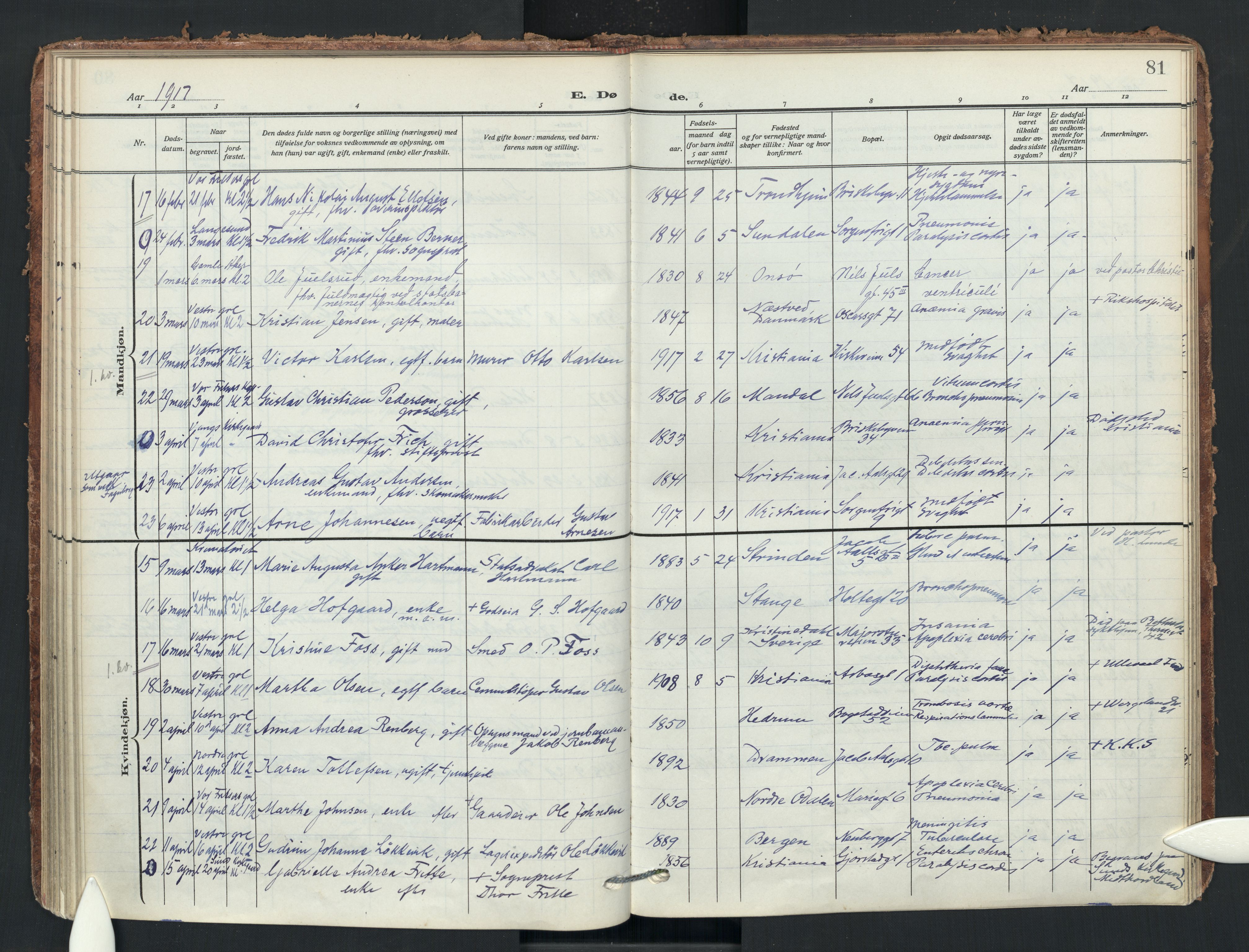 Uranienborg prestekontor Kirkebøker, AV/SAO-A-10877/F/Fa/L0011: Parish register (official) no. 11, 1909-1926, p. 81