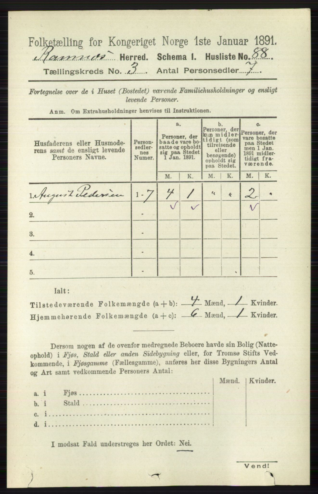 RA, 1891 census for 0718 Ramnes, 1891, p. 1291