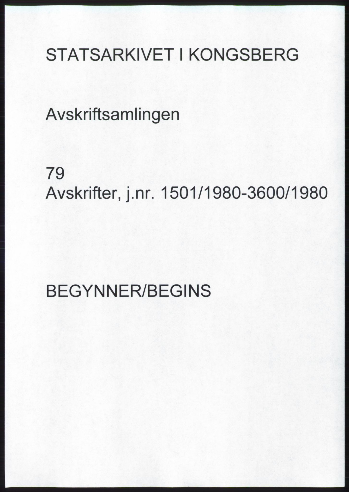 Statsarkivet i Kongsberg, SAKO/A-0001, 1980, p. 1