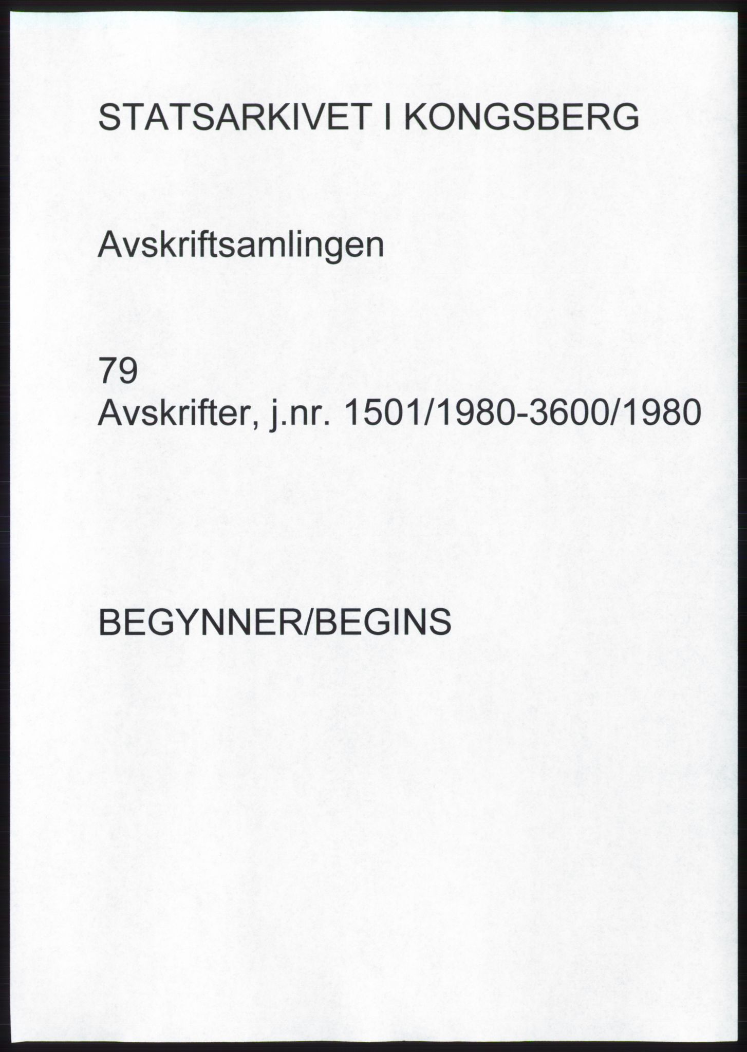 Statsarkivet i Kongsberg, AV/SAKO-A-0001, 1980, p. 1