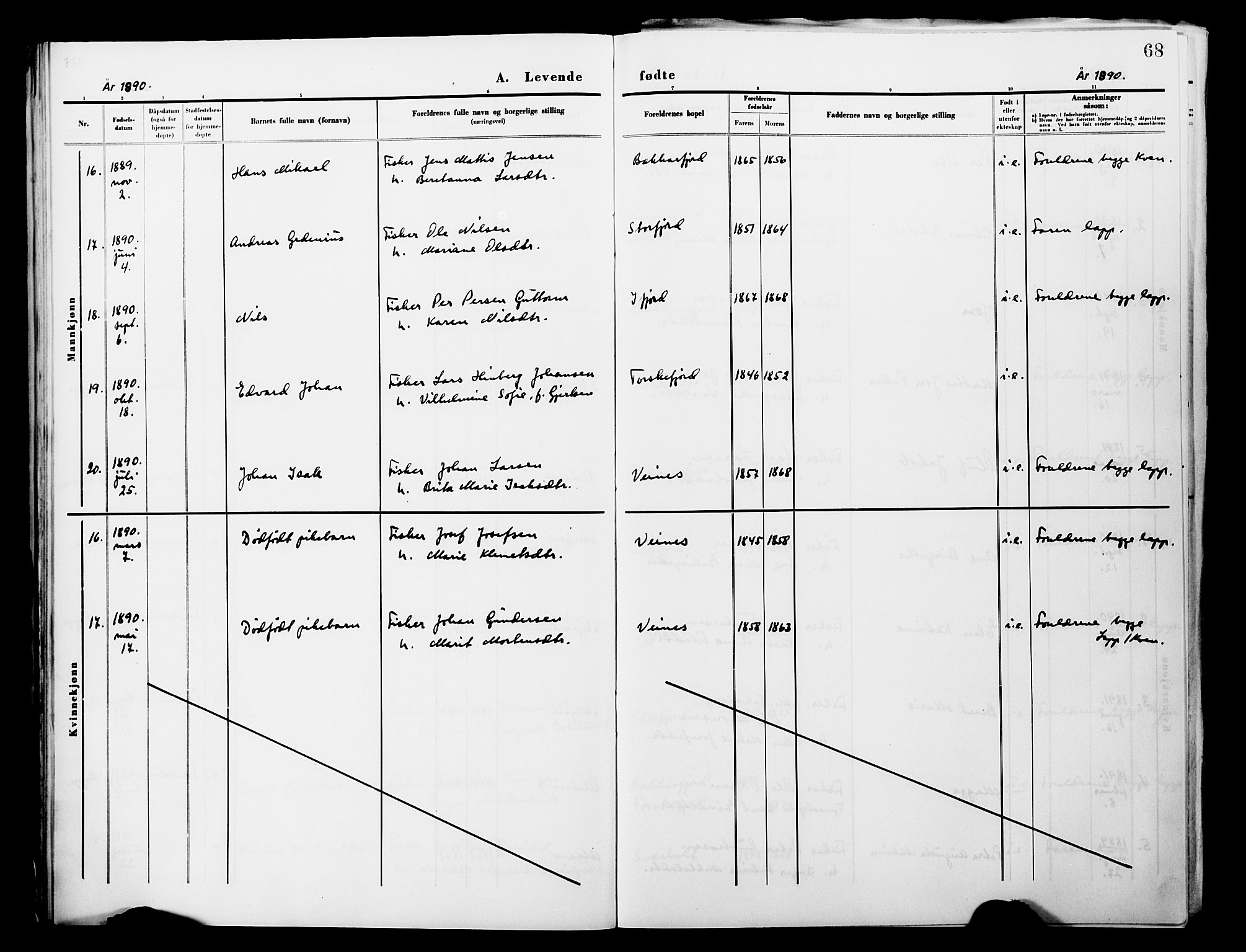 Lebesby sokneprestkontor, AV/SATØ-S-1353/H/Ha/L0004kirke: Parish register (official) no. 4, 1870-1902, p. 68