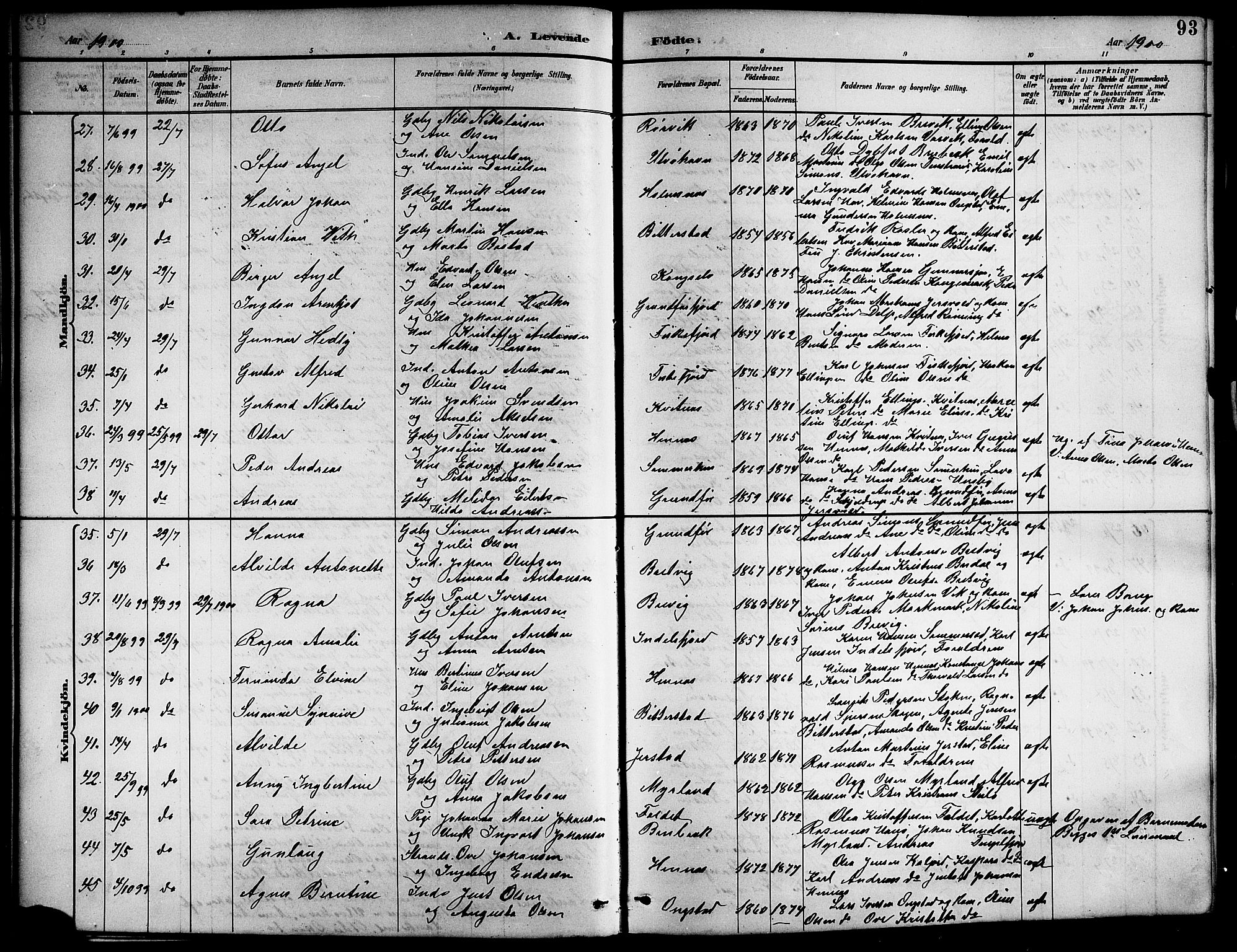 Ministerialprotokoller, klokkerbøker og fødselsregistre - Nordland, AV/SAT-A-1459/888/L1268: Parish register (copy) no. 888C06, 1891-1908, p. 93