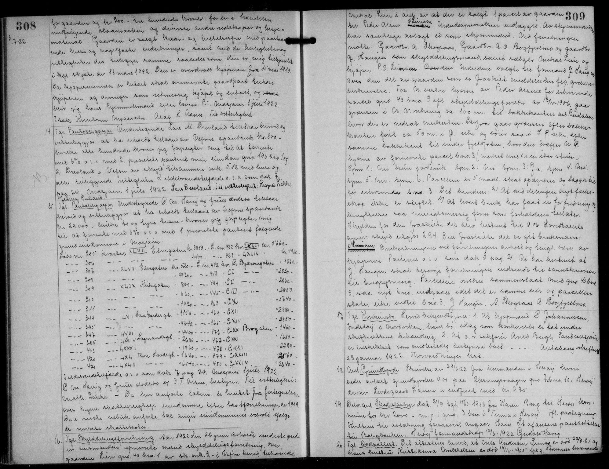 Søndre Helgeland sorenskriveri, SAT/A-4575/1/2/2C/L0022: Mortgage book no. 33, 1921-1925, p. 308-309, Deed date: 03.07.1922