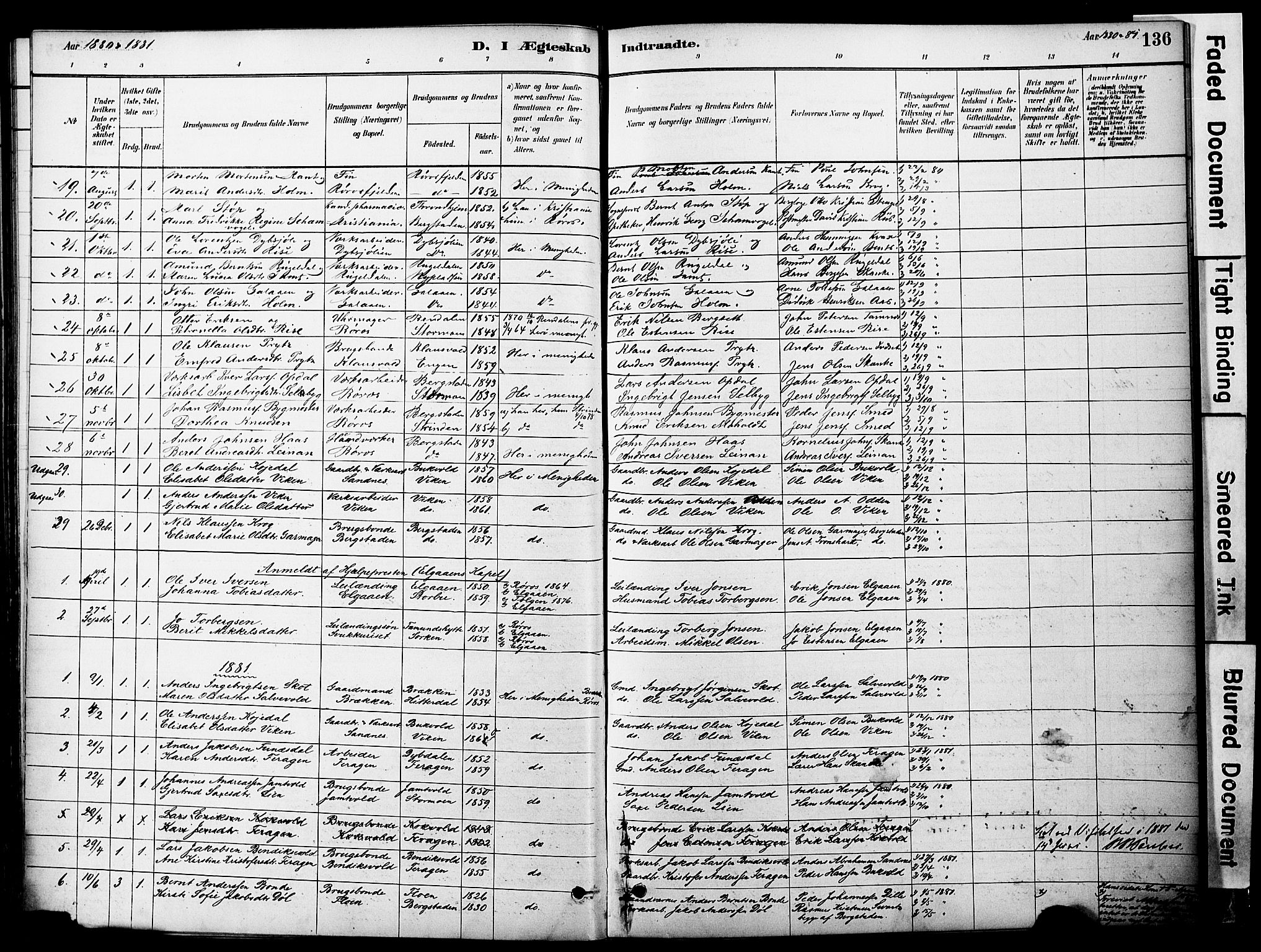 Ministerialprotokoller, klokkerbøker og fødselsregistre - Sør-Trøndelag, AV/SAT-A-1456/681/L0933: Parish register (official) no. 681A11, 1879-1890, p. 136