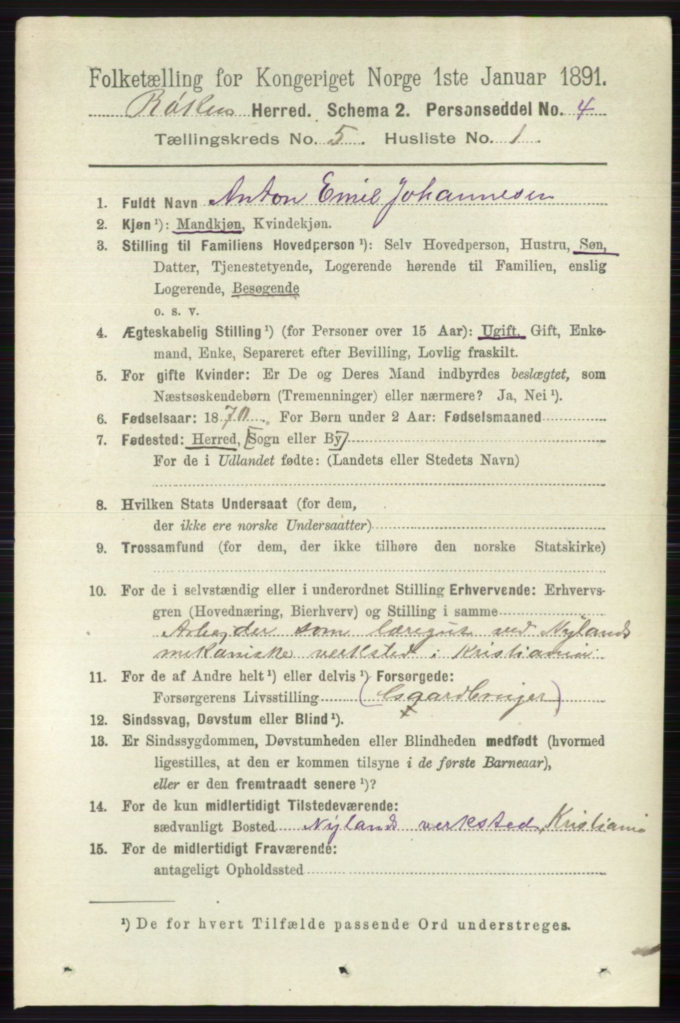 RA, 1891 census for 0627 Røyken, 1891, p. 2892