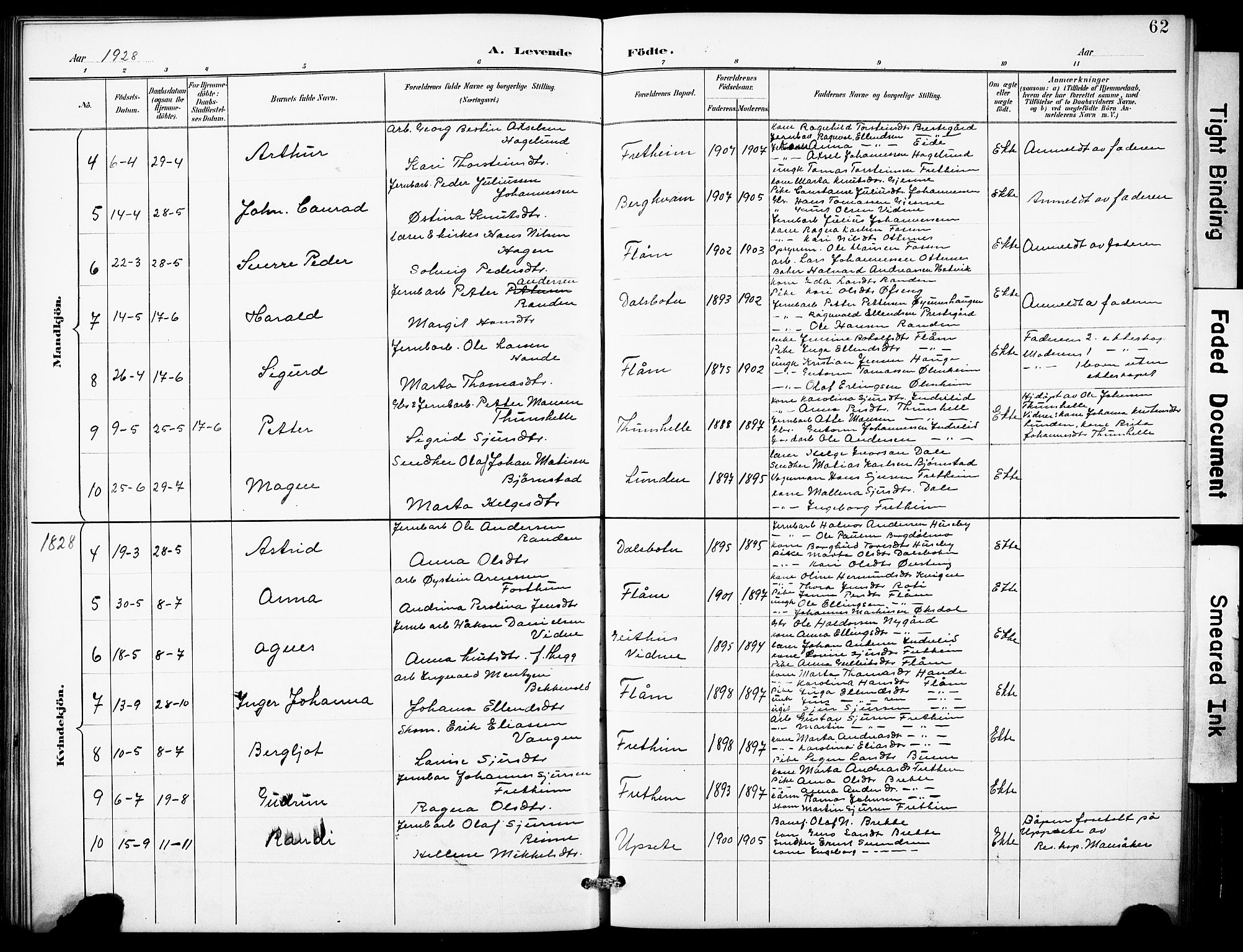 Aurland sokneprestembete, SAB/A-99937/H/Hb/Hbb/L0002: Parish register (copy) no. B 2, 1887-1929, p. 62