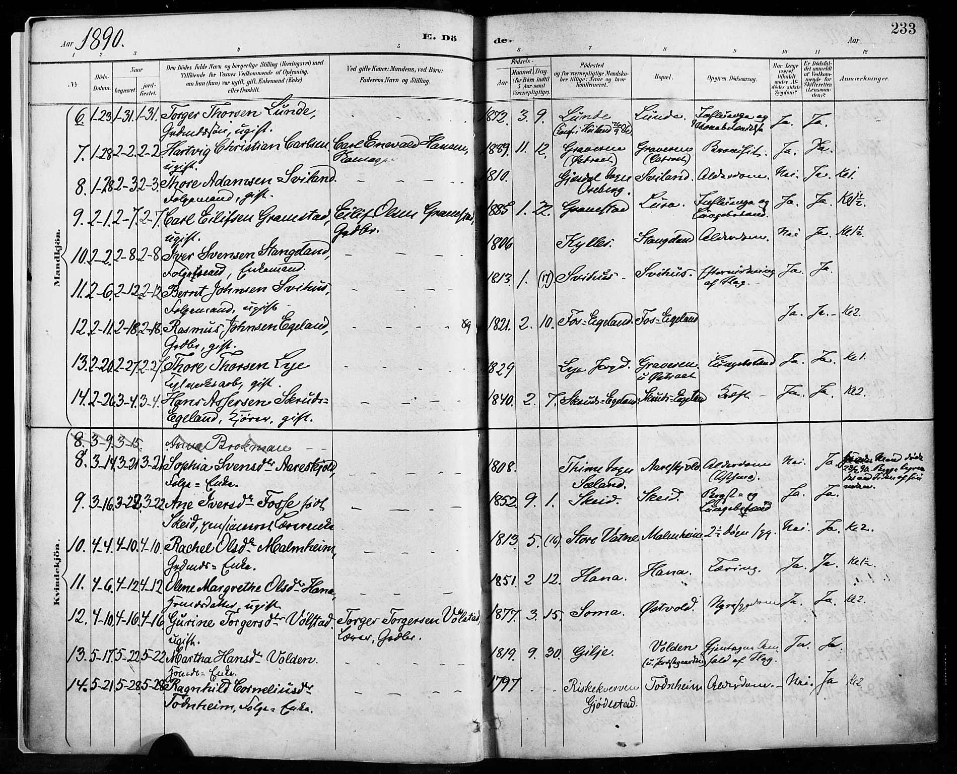 Høyland sokneprestkontor, SAST/A-101799/001/30BA/L0013: Parish register (official) no. A 13.2, 1889-1898, p. 233