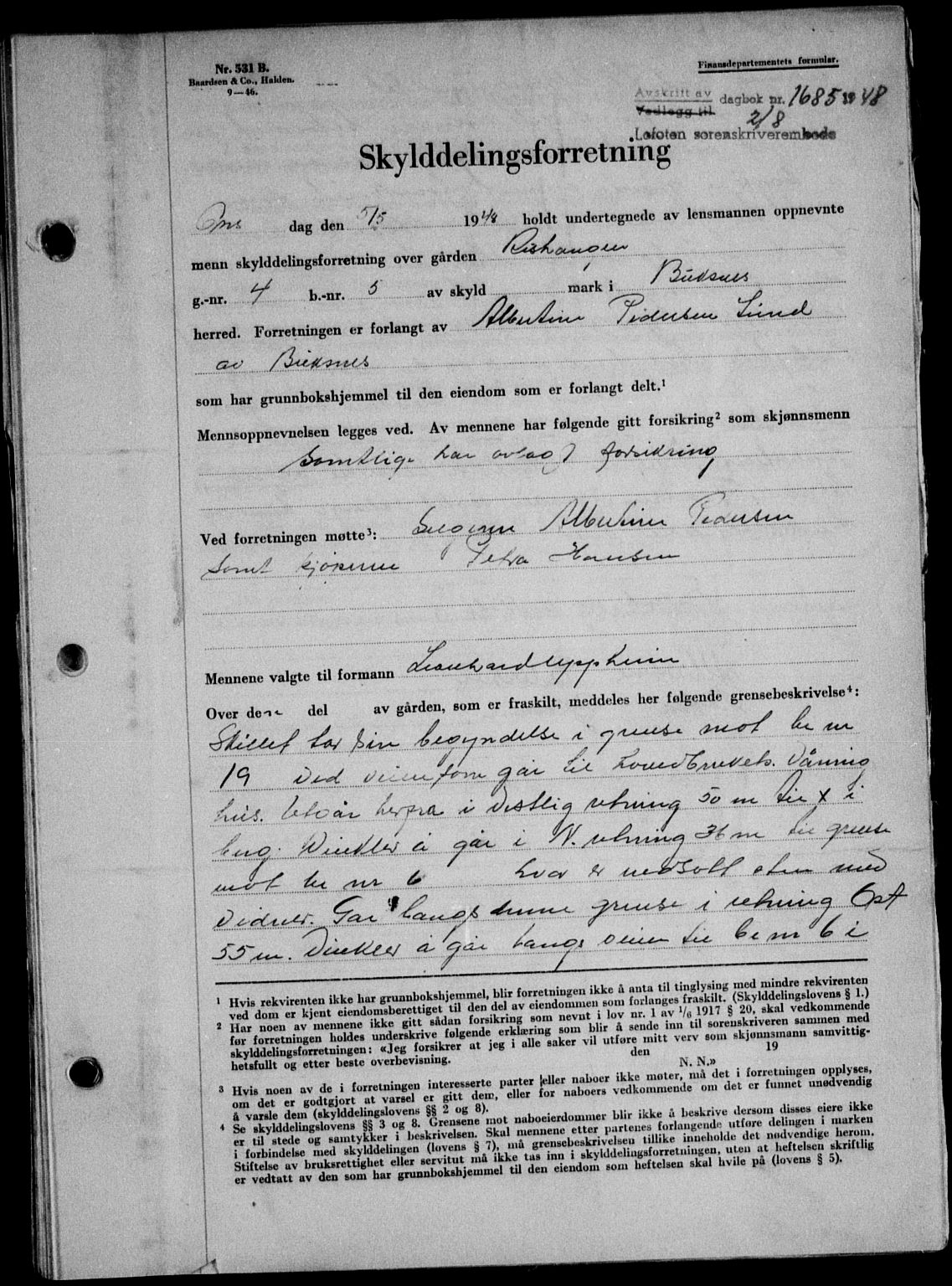 Lofoten sorenskriveri, SAT/A-0017/1/2/2C/L0019a: Mortgage book no. 19a, 1948-1948, Diary no: : 1685/1948