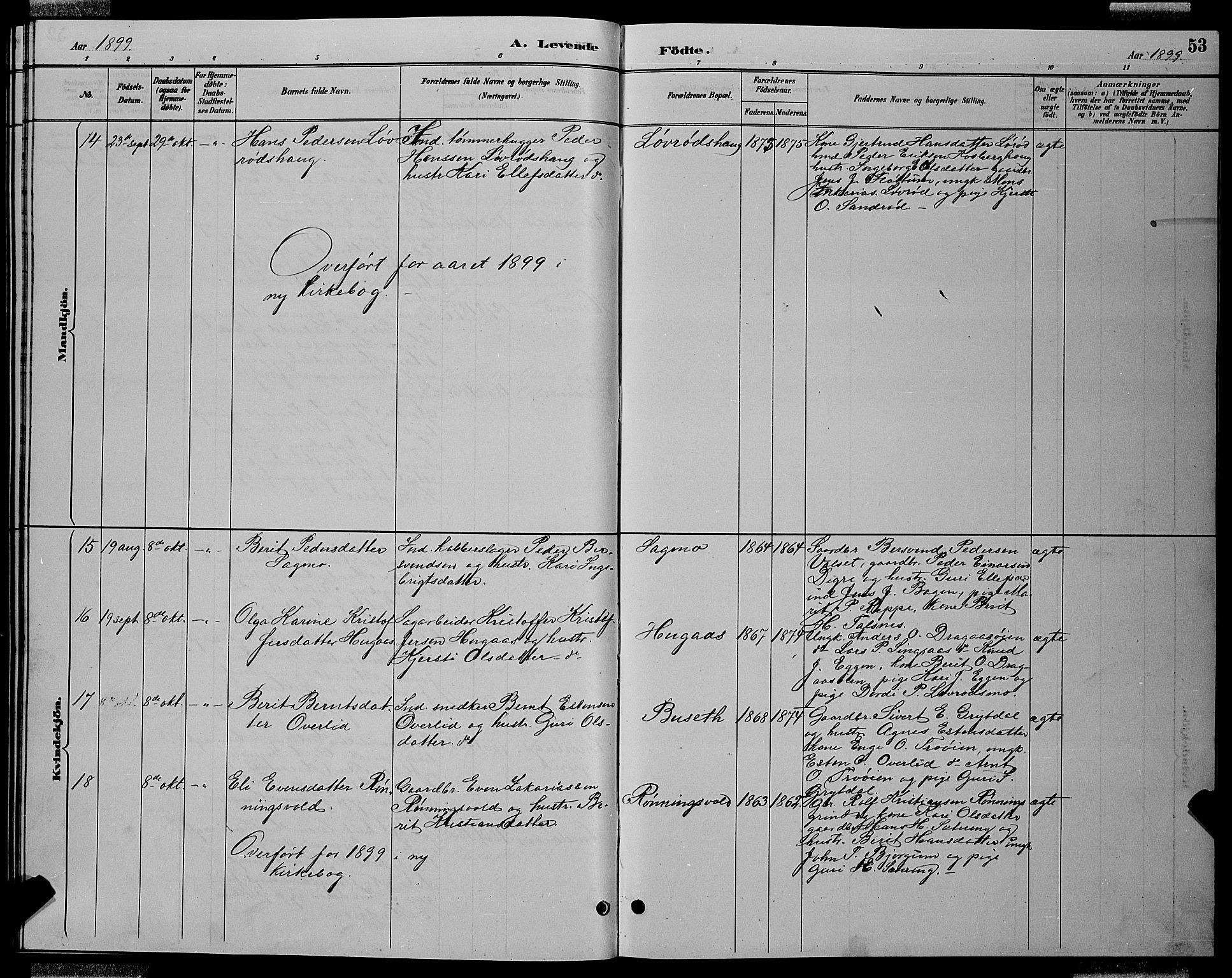 Ministerialprotokoller, klokkerbøker og fødselsregistre - Sør-Trøndelag, SAT/A-1456/688/L1028: Parish register (copy) no. 688C03, 1889-1899, p. 53