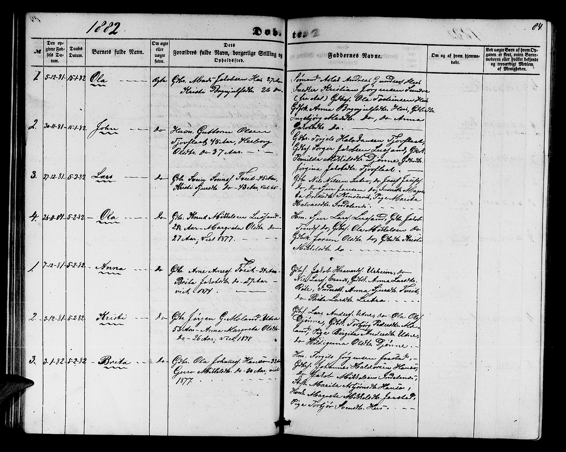 Ullensvang sokneprestembete, SAB/A-78701/H/Hab: Parish register (copy) no. E 6, 1857-1886, p. 84