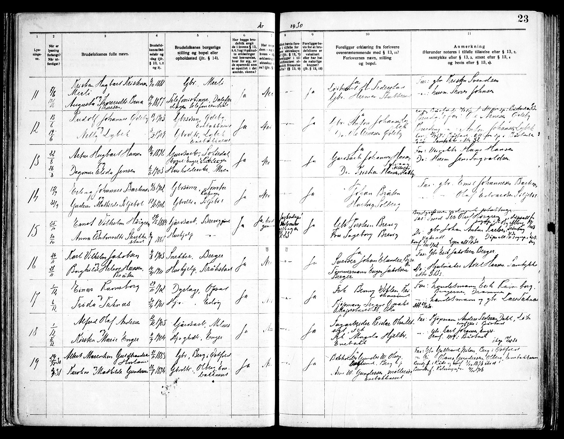 Enebakk prestekontor Kirkebøker, SAO/A-10171c/H/Ha/L0001: Banns register no. 1, 1919-1958, p. 23