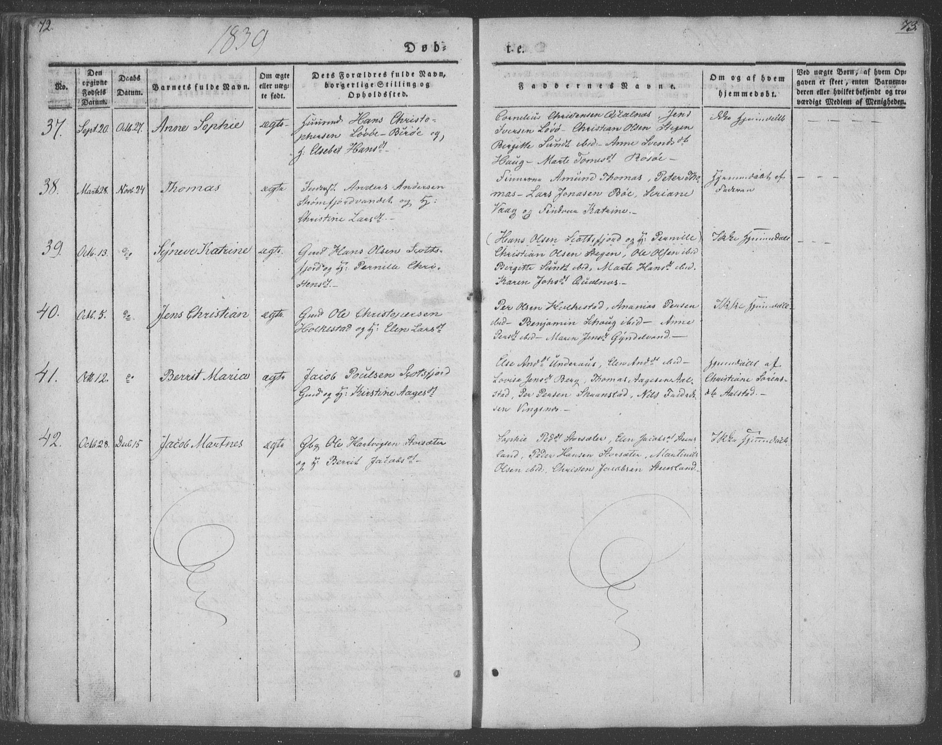 Ministerialprotokoller, klokkerbøker og fødselsregistre - Nordland, SAT/A-1459/855/L0799: Parish register (official) no. 855A07, 1834-1852, p. 72-73