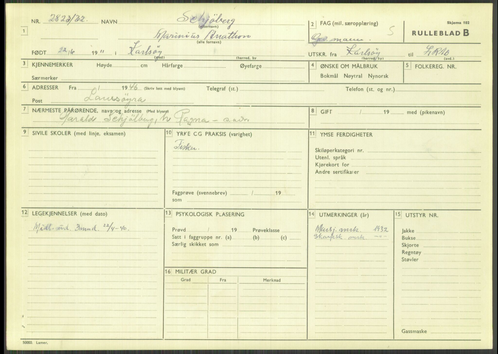 Forsvaret, Troms infanteriregiment nr. 16, AV/RA-RAFA-3146/P/Pa/L0016: Rulleblad for regimentets menige mannskaper, årsklasse 1932, 1932, p. 1397