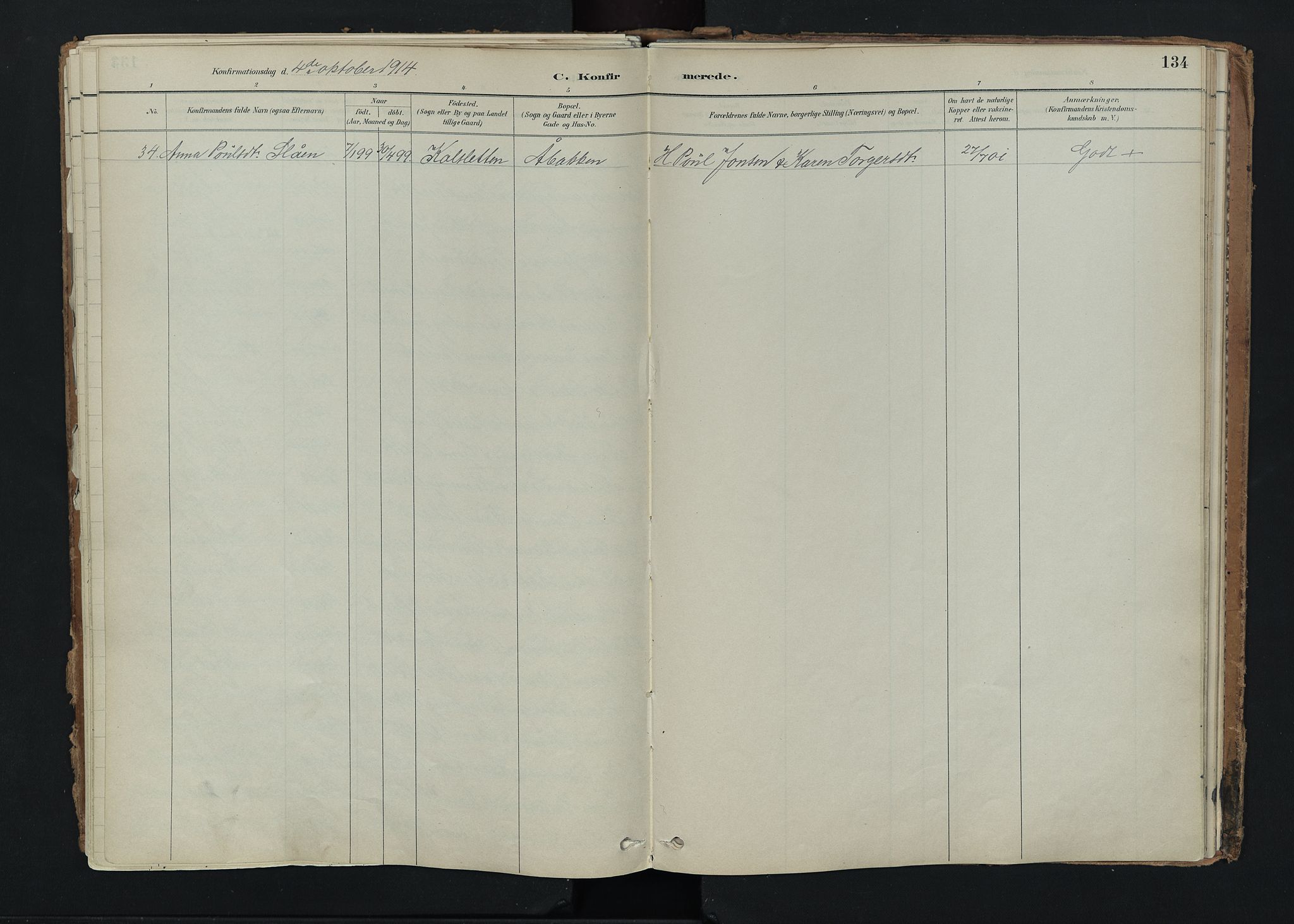 Nord-Fron prestekontor, AV/SAH-PREST-080/H/Ha/Haa/L0005: Parish register (official) no. 5, 1884-1914, p. 134