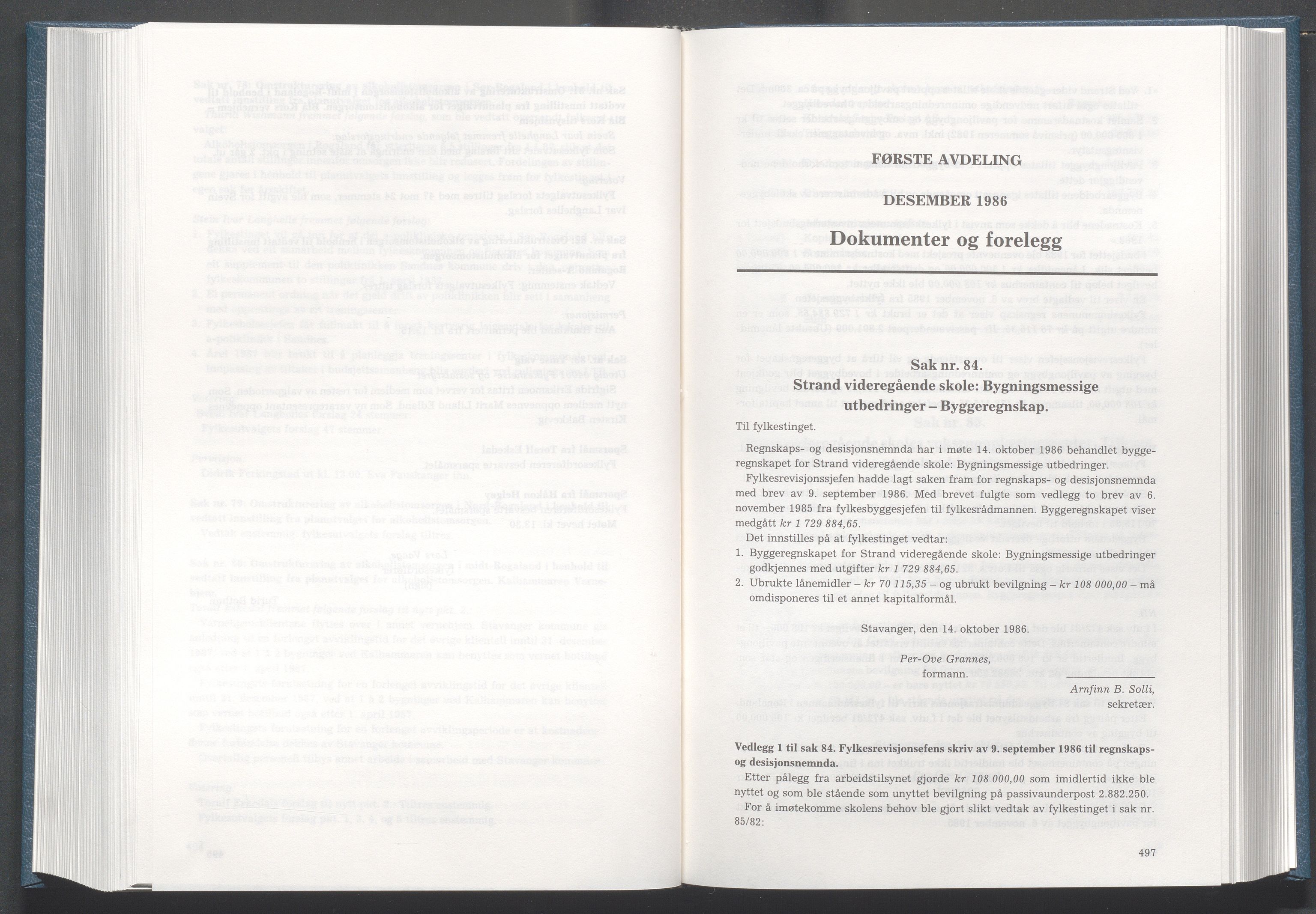 Rogaland fylkeskommune - Fylkesrådmannen , IKAR/A-900/A/Aa/Aaa/L0106: Møtebok , 1986, p. 496-497