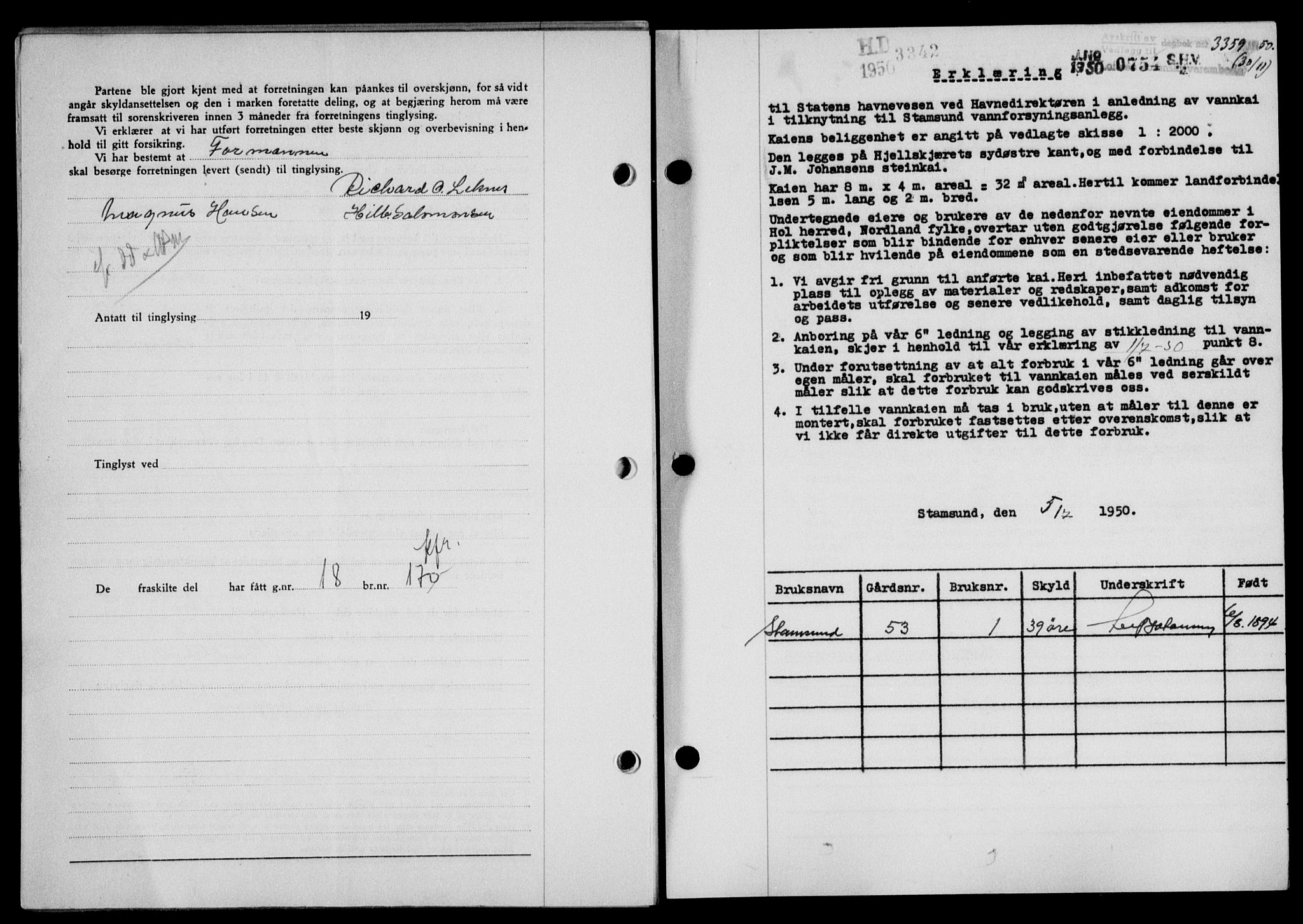 Lofoten sorenskriveri, SAT/A-0017/1/2/2C/L0025a: Mortgage book no. 25a, 1950-1951, Diary no: : 3359/1950