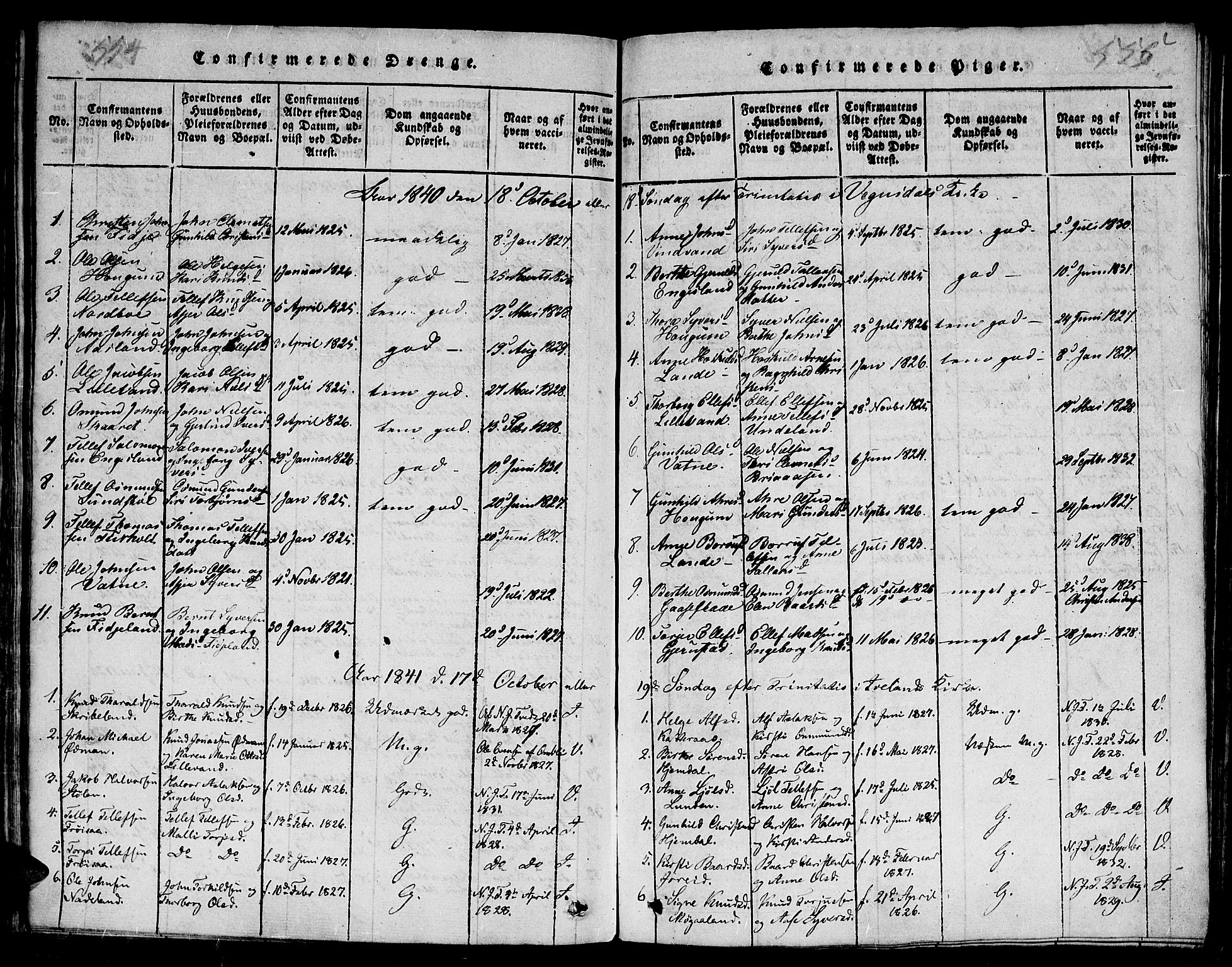 Evje sokneprestkontor, AV/SAK-1111-0008/F/Fb/Fba/L0001: Parish register (copy) no. B 1, 1816-1842, p. 554-555