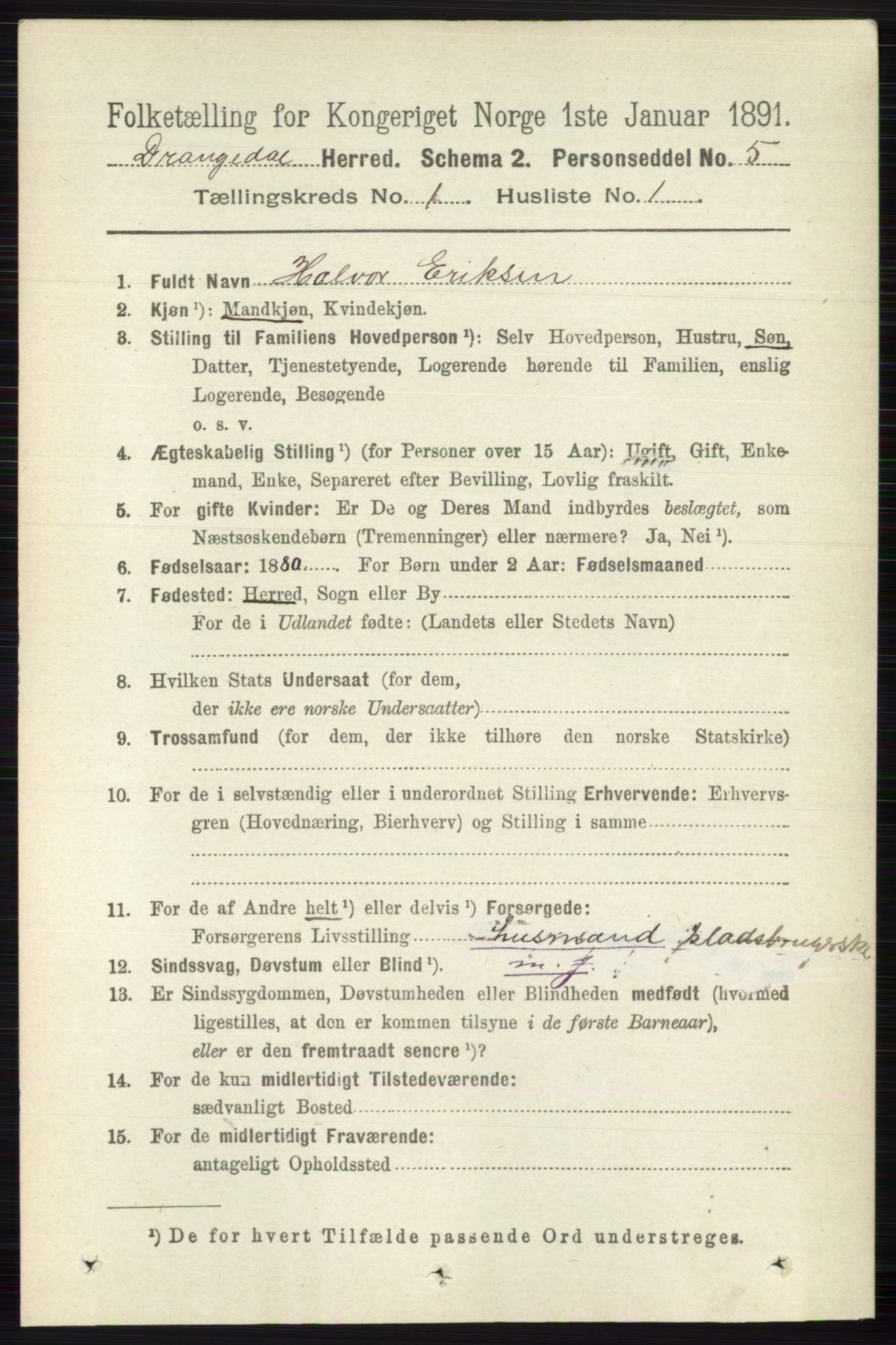 RA, 1891 census for 0817 Drangedal, 1891, p. 94