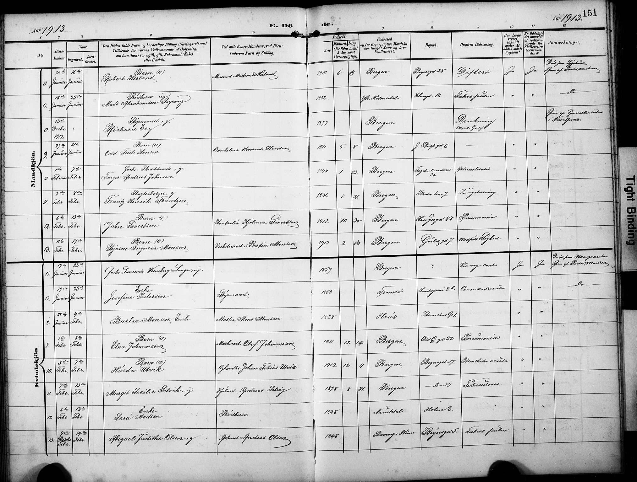 Sandviken Sokneprestembete, AV/SAB-A-77601/H/Hb/L0017: Parish register (copy) no. E 1, 1903-1926, p. 151