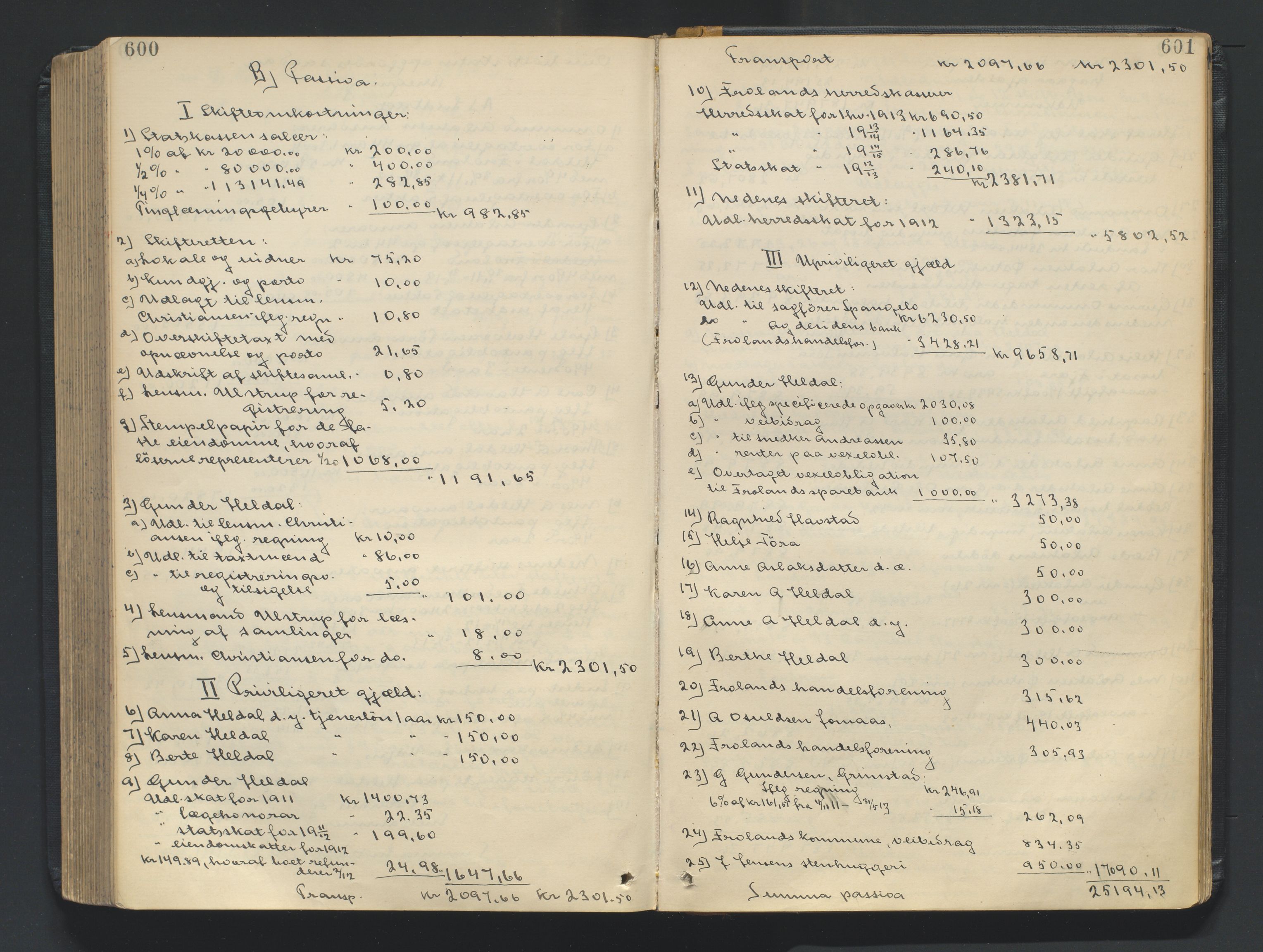 Nedenes sorenskriveri, AV/SAK-1221-0006/H/Hc/L0020: Skifteutlodningsprotokoll nr 6 med register, 1904-1913, p. 600-601