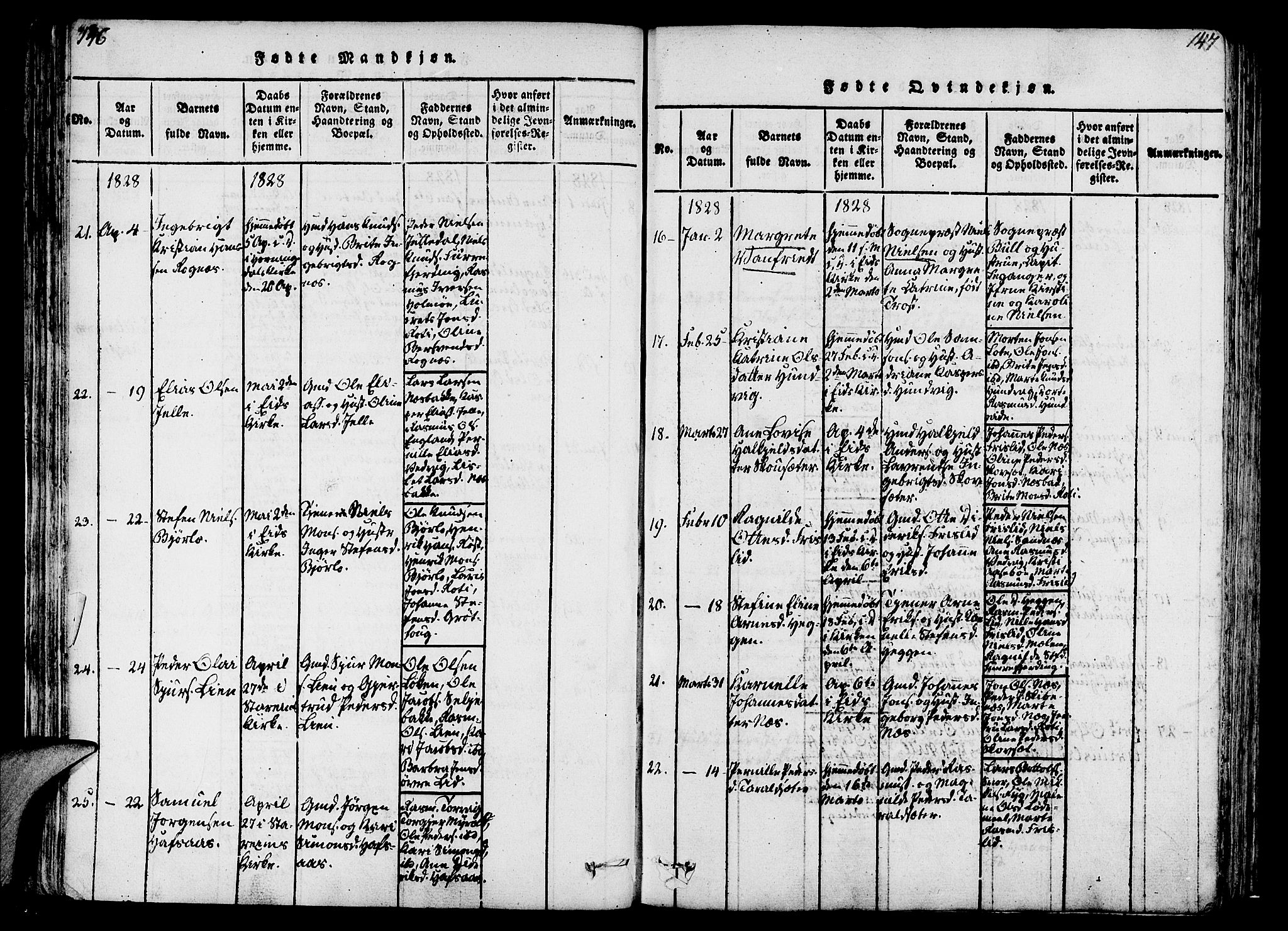 Eid sokneprestembete, AV/SAB-A-82301/H/Haa/Haaa/L0005: Parish register (official) no. A 5, 1816-1830, p. 146-147